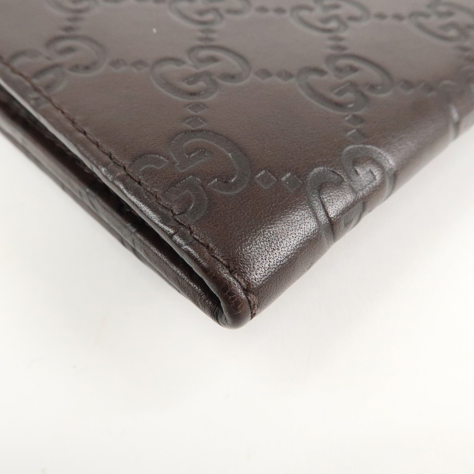 GUCCI Guccissima Leather Metal Bar Bi-fold Long Wallet Brown 244946 Used