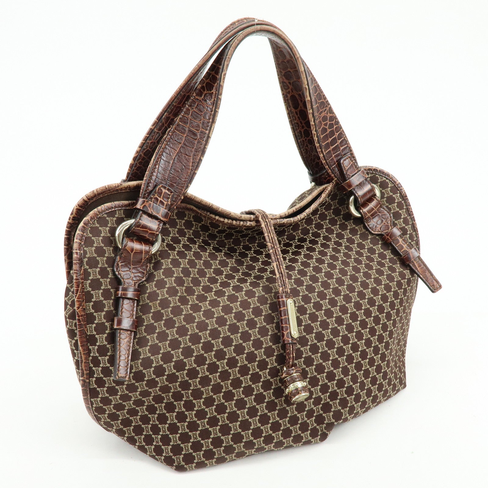 CELINE Macadam Bittersweet Canvas Leather Shoulder Bag Brown