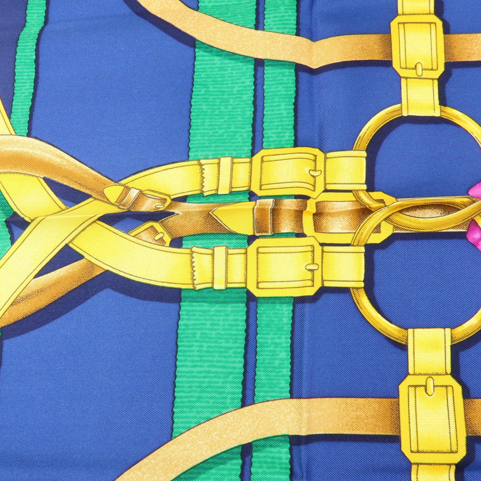 HERMES Carre 90 Silk 100% Scarf Grand Manege Navy Gold