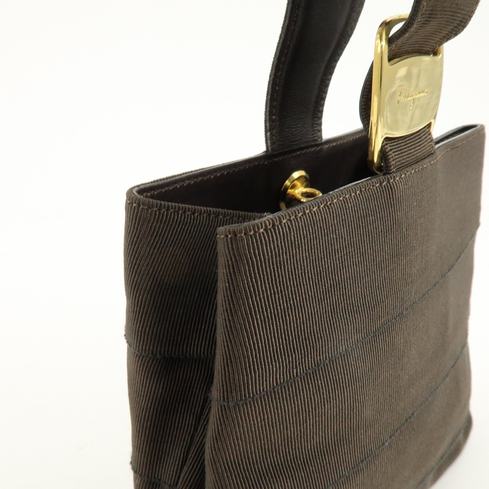 Ferragamo Canvas Leather Hand Bag Brown