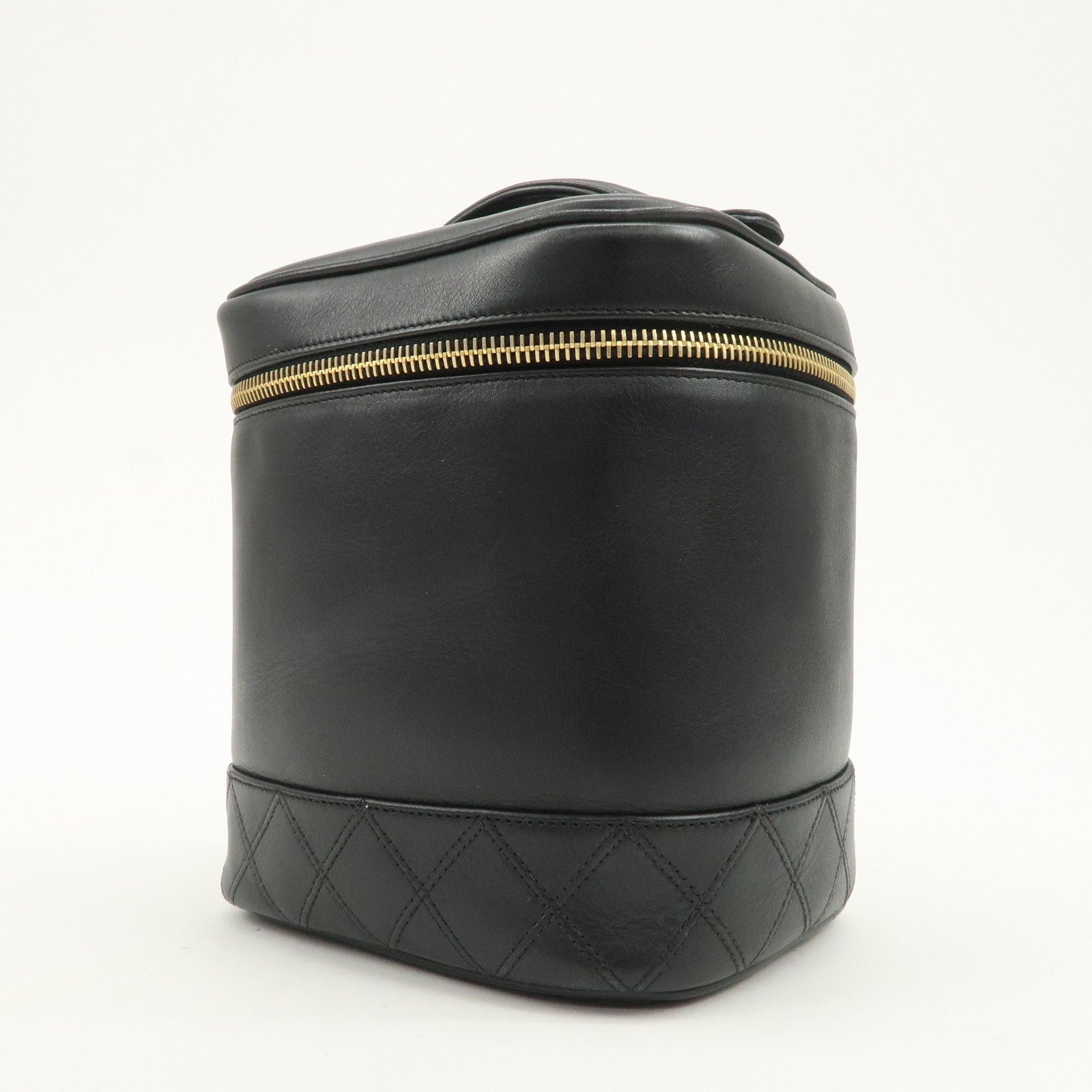 CHANEL Bicolore Lamb Skin Vanity Bag Hand Bag Black A01619