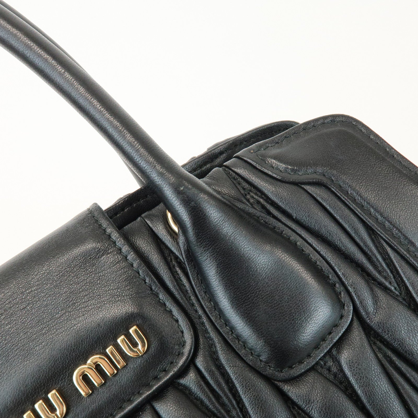 MIU MIU Matelasse Leather 2Way Bag Hand Shoulder Bag Black 5BA125