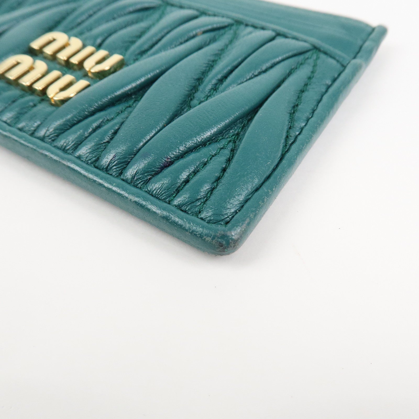 MIU MIU Matelasse Leather Card Case Card Holder Green 5MC076
