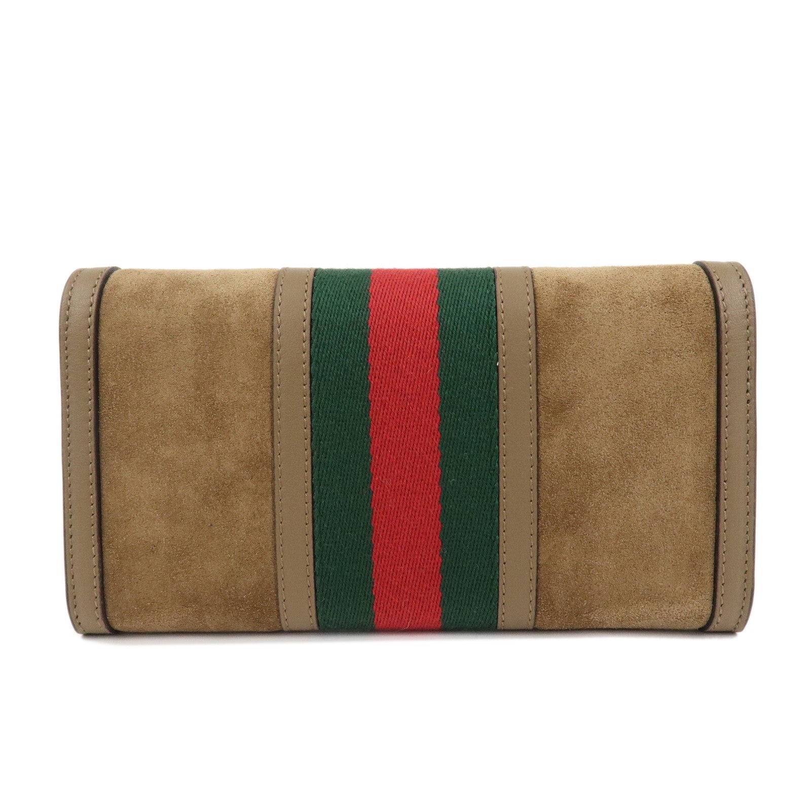 GUCCI Sherry Suede Leather Flap Long Wallet Brown 409440
