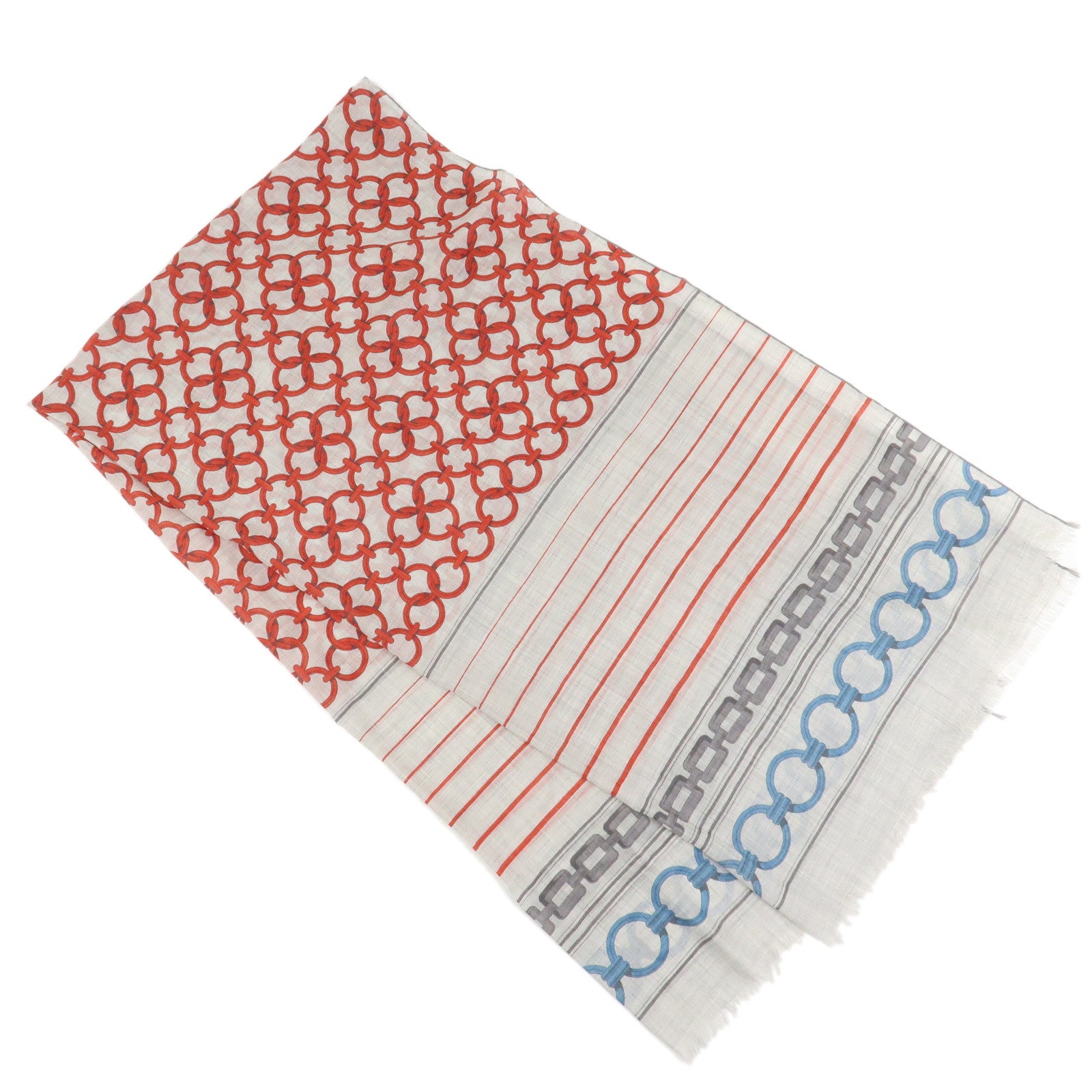 HERMES Rectangle Scarf Maillon et Chテェne Cashmere 100% Gray Red