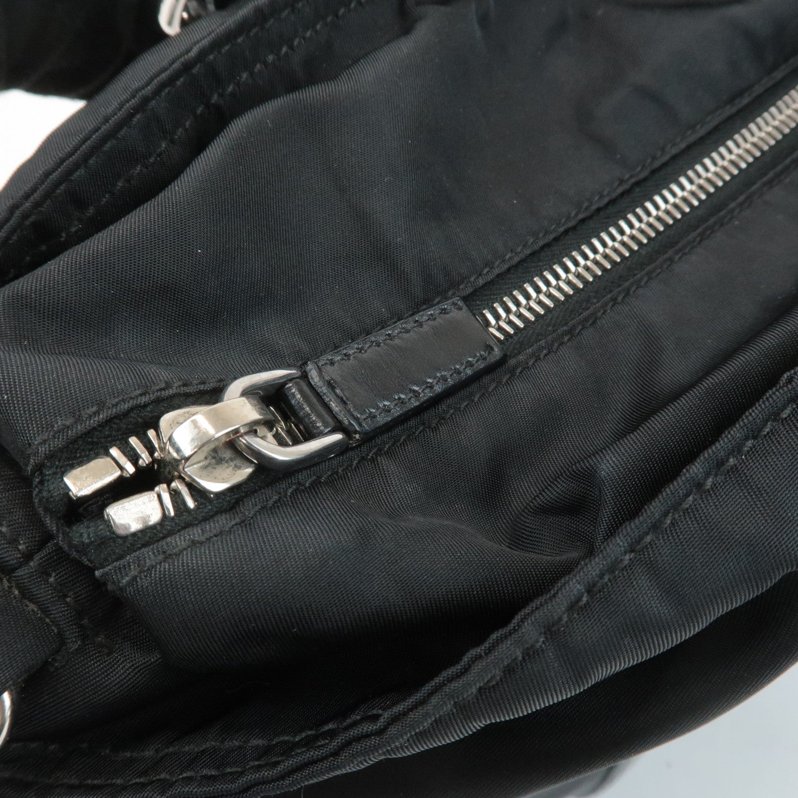 PRADA Triangel Logo Leather Nylon 2Way Bag Tote Bag Black BN1066