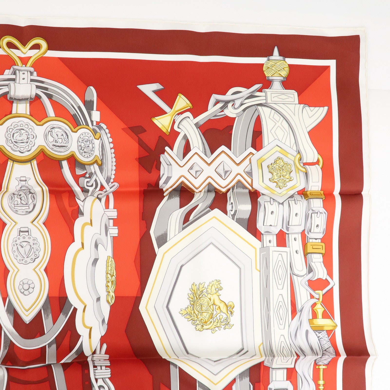 HERMES Carre 90 Silk 100% BRIDES ET DESTIN Red Used