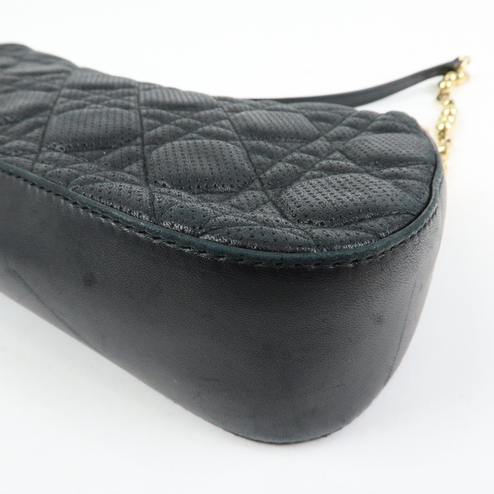 Christian Dior Cannage Leather Chain Shoulder Bag Clutch Bag Black