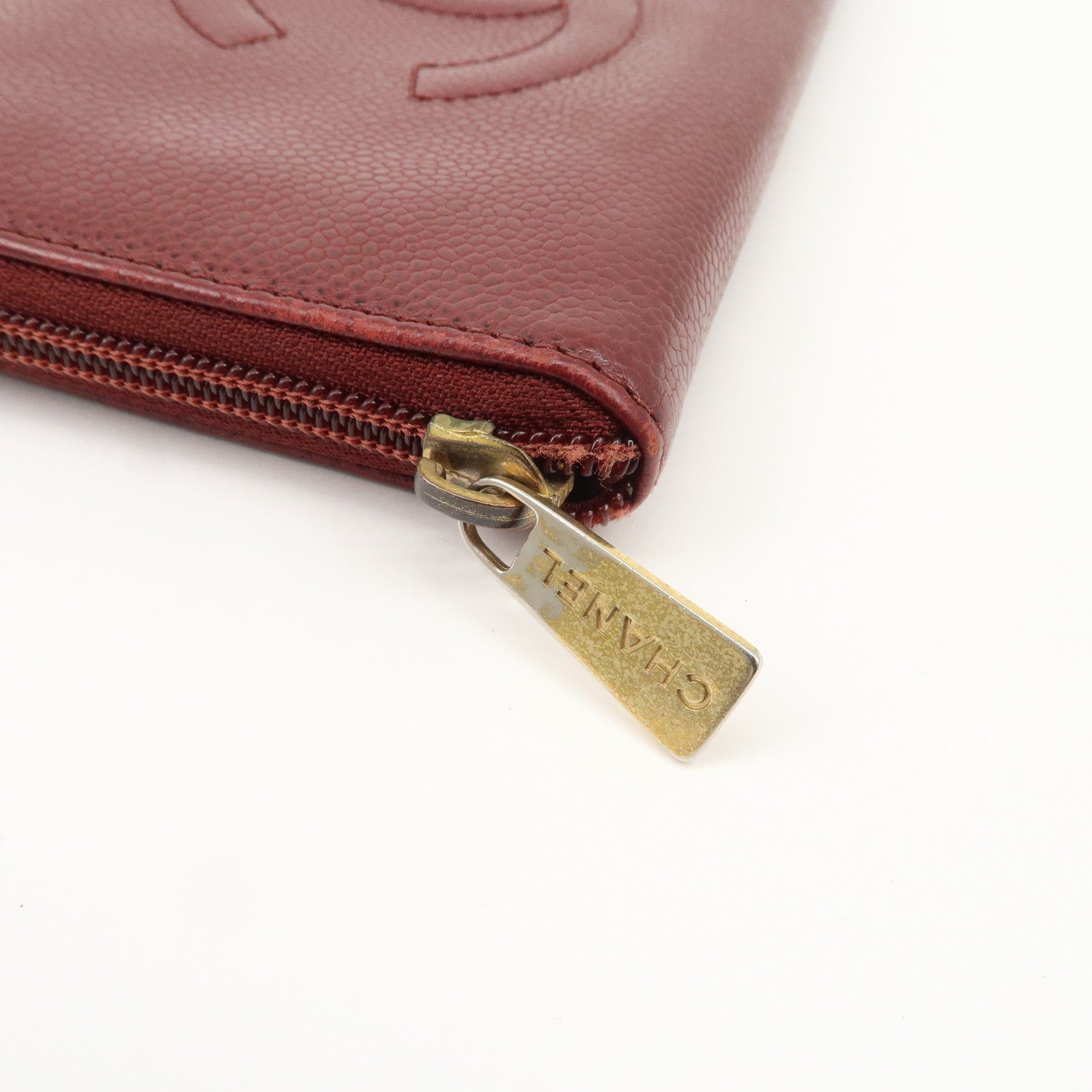 CHANEL COCO Mark Caviar Skin Round Zippy Wallet Bordeaux Used