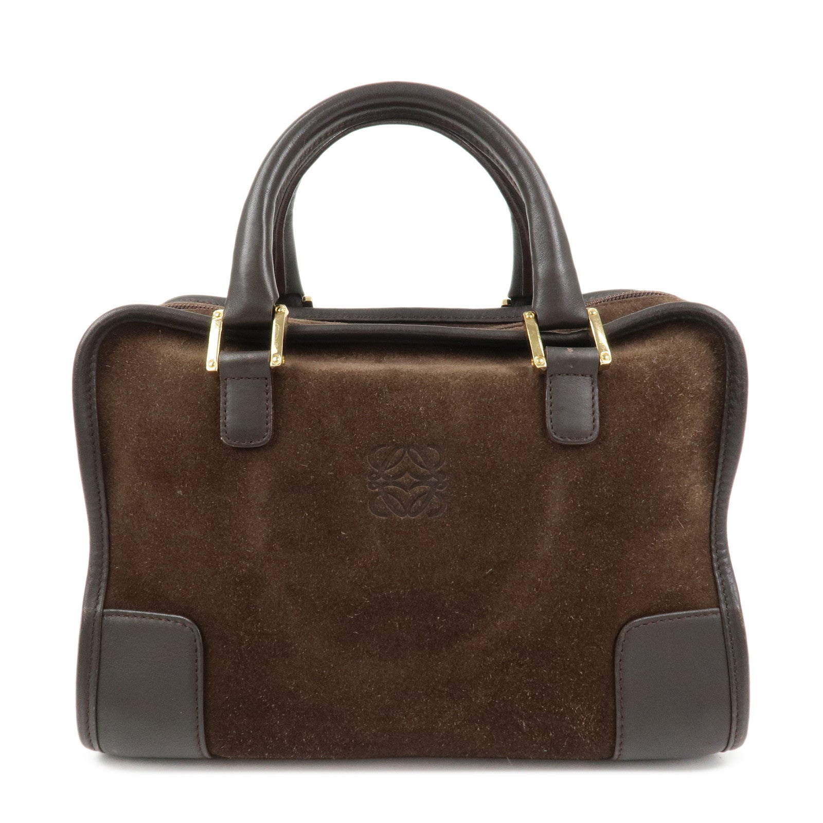LOEWE Anagram Suede Leather Amazona 28 Hand Bag Brown