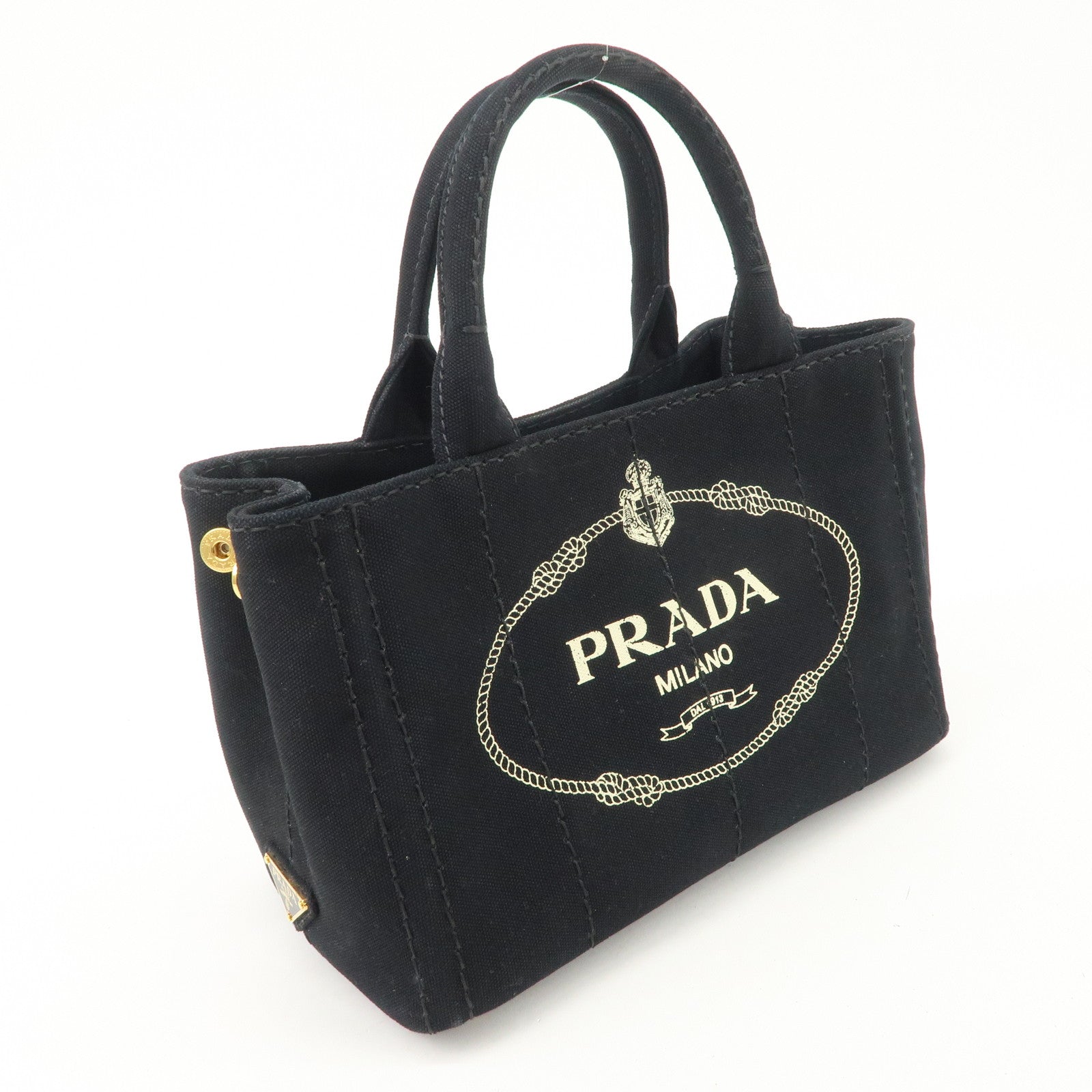 PRADA Canapa Mini Canvas 2Way Hand Bag Tote Bag Black 1BG439 Used