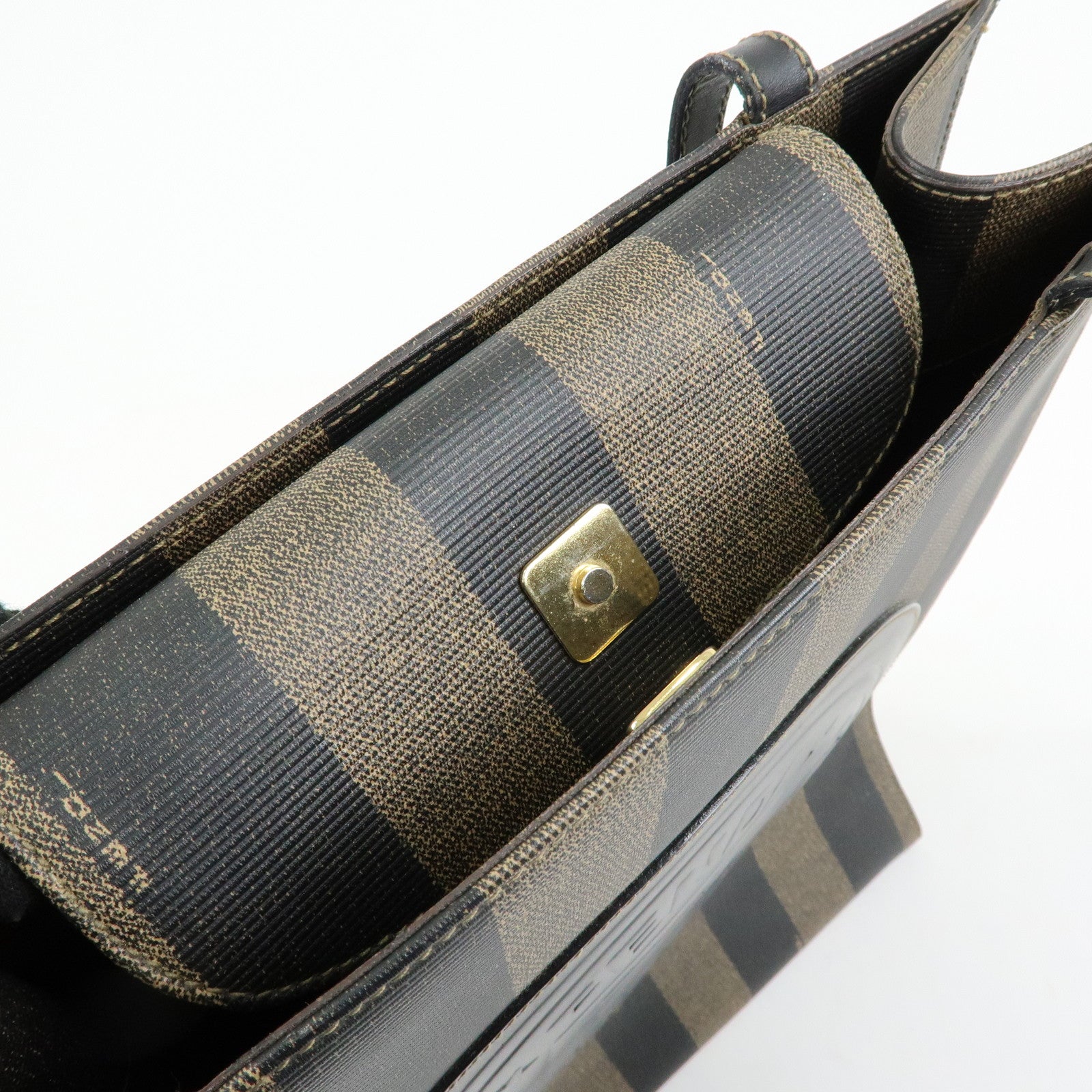 FENDI Pequin PVC Leather Tote Bag Shoulder Bag Black Brown 259980