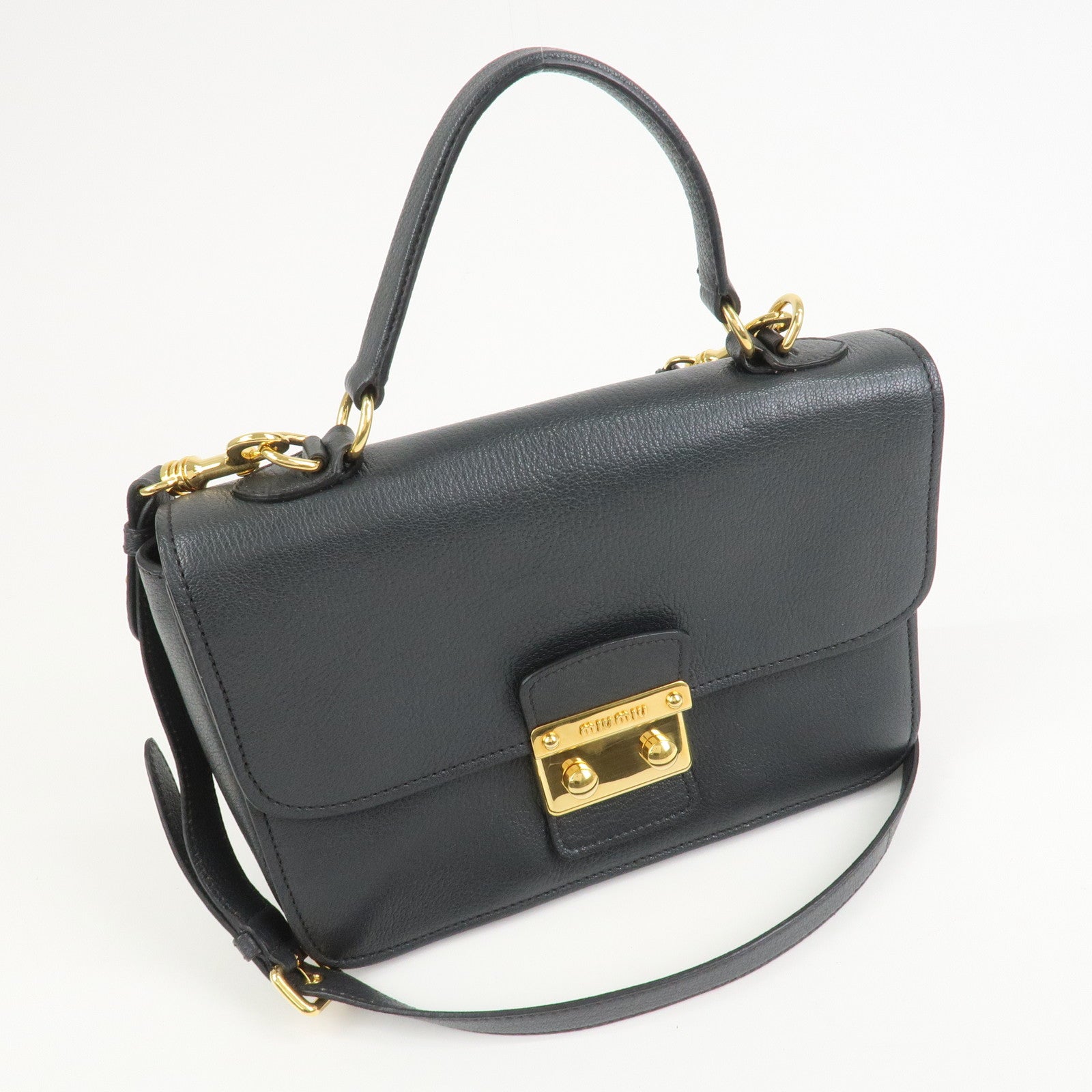 MIU MIU MADRAS Leather 2Way Bag Hand Bag Shoulder Bag Grey