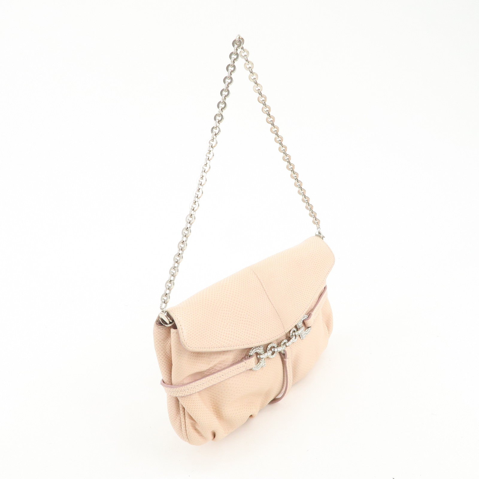Ferragamo Gancini Leather Chain Hand Bag Shoulder Bag Pink