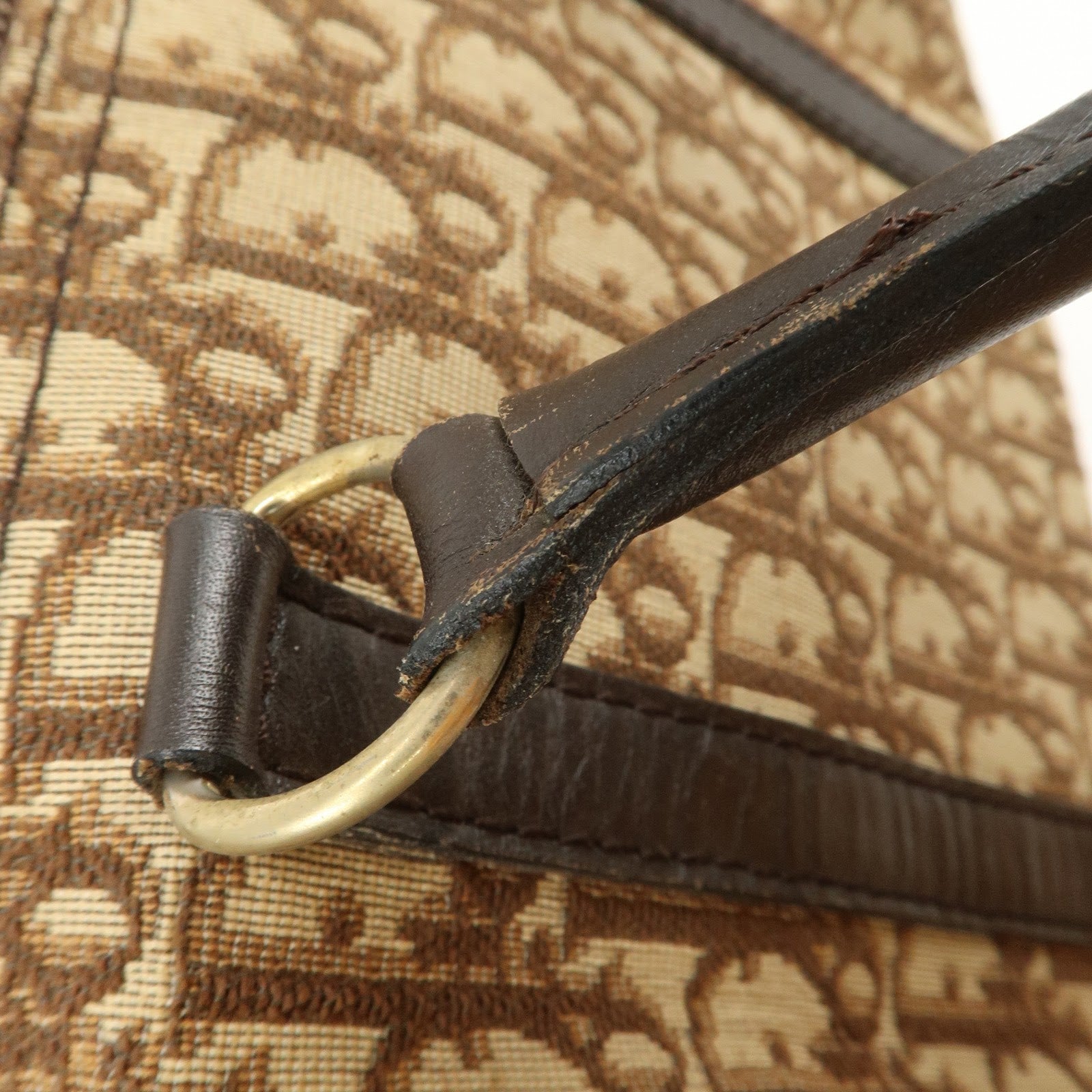 Christian Dior Trotter Jacquard Canvas Boston Bag Hand Bag Brown