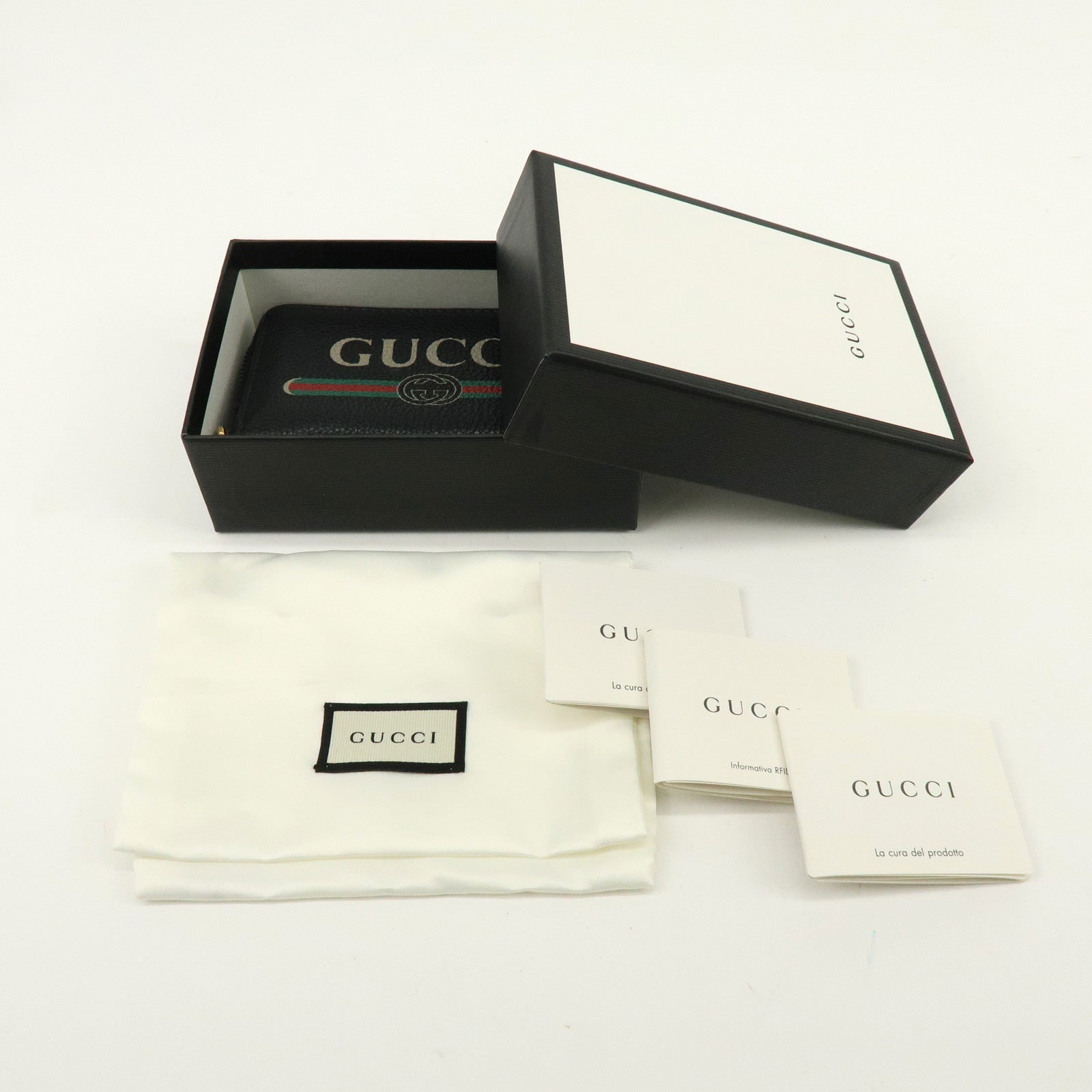 GUCCI Sherry GG Marmont Leather Zippy Card Case Black 496319