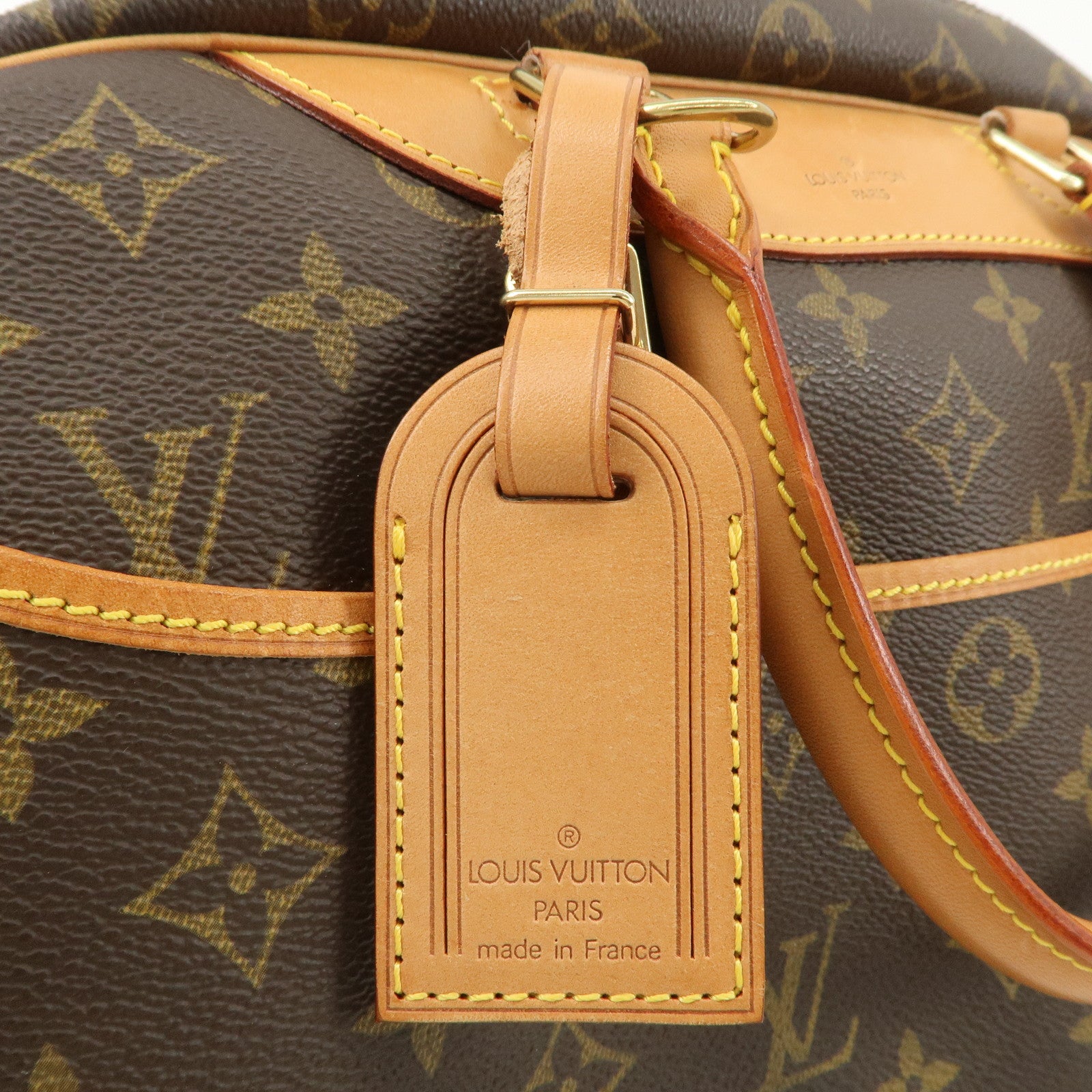 Louis Vuitton Leather Canvas Monogram Deauville Hand Bag Boston Bag Brown Gold Hardware M47270 Used