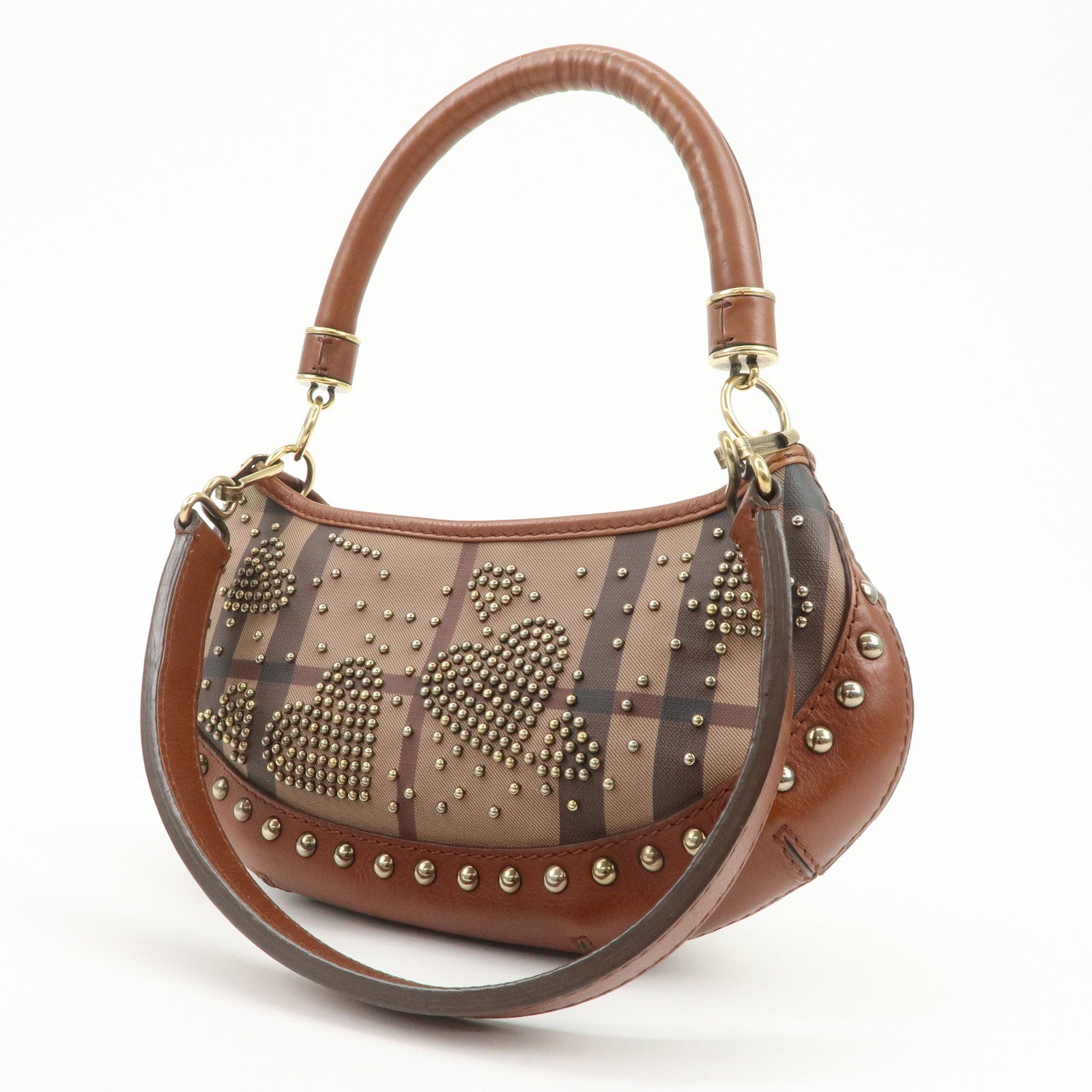 BURBERRY Heart Studs PVC Leather 2Way Bag Shoulder Hand Bag Brown