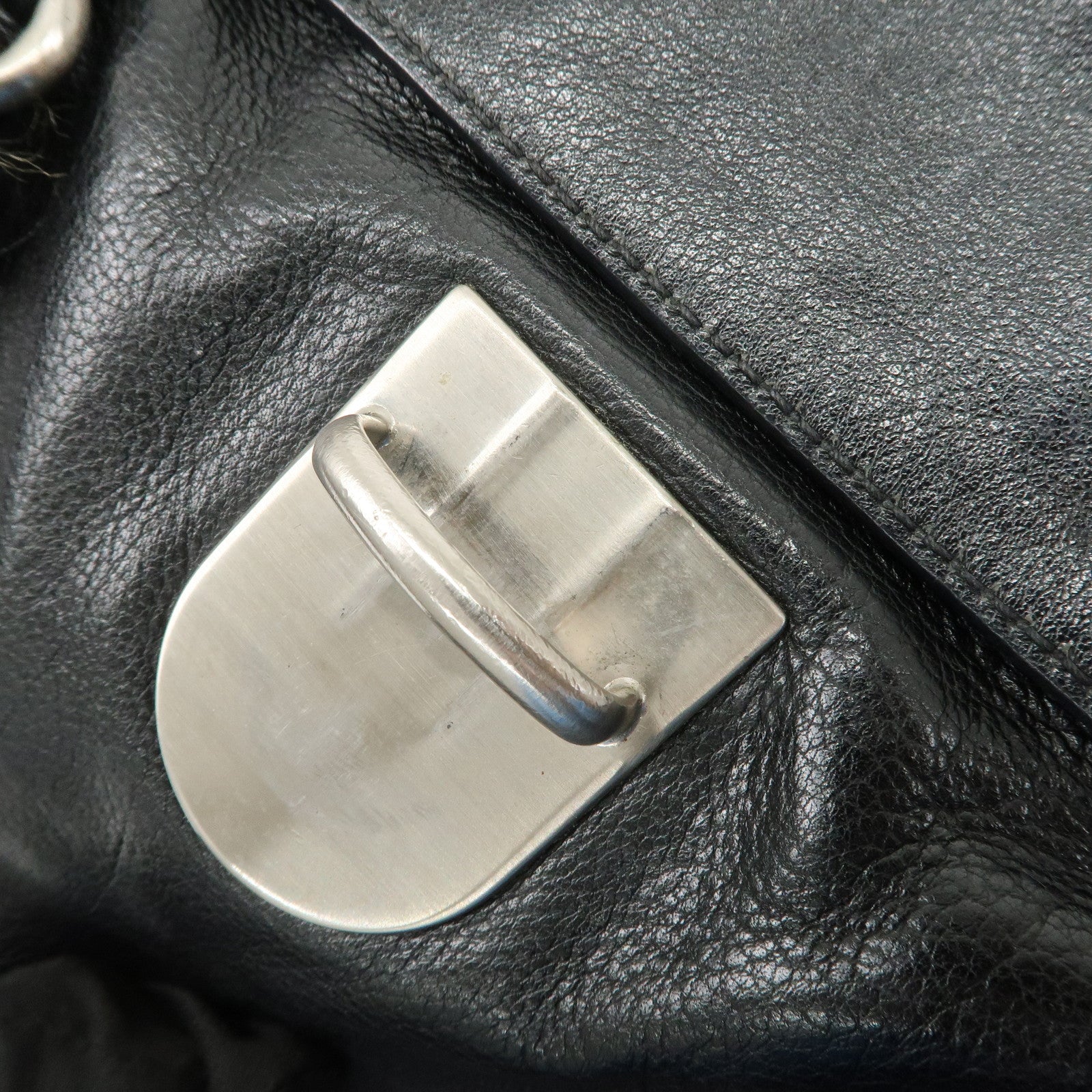 PRADA Triangle Logo Leather Shoulder Bag Hand Bag Black