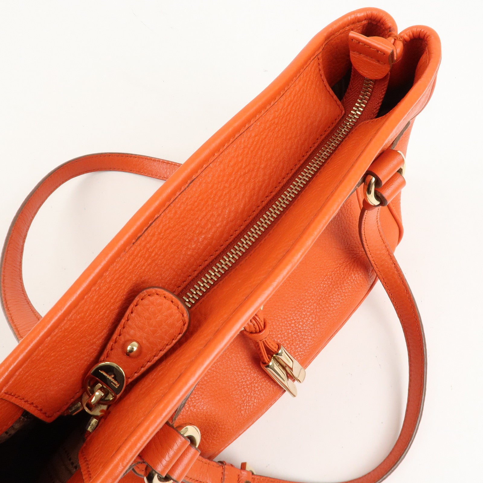 Ferragamo Gancini Leather Hand Bag Orange Gold HDW