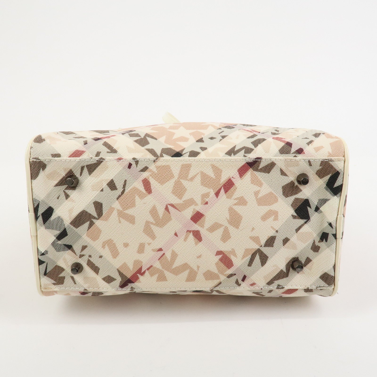 Burberry PVC Canvas Patent Leather 2Way Bag Hand Bag Beige Ivory