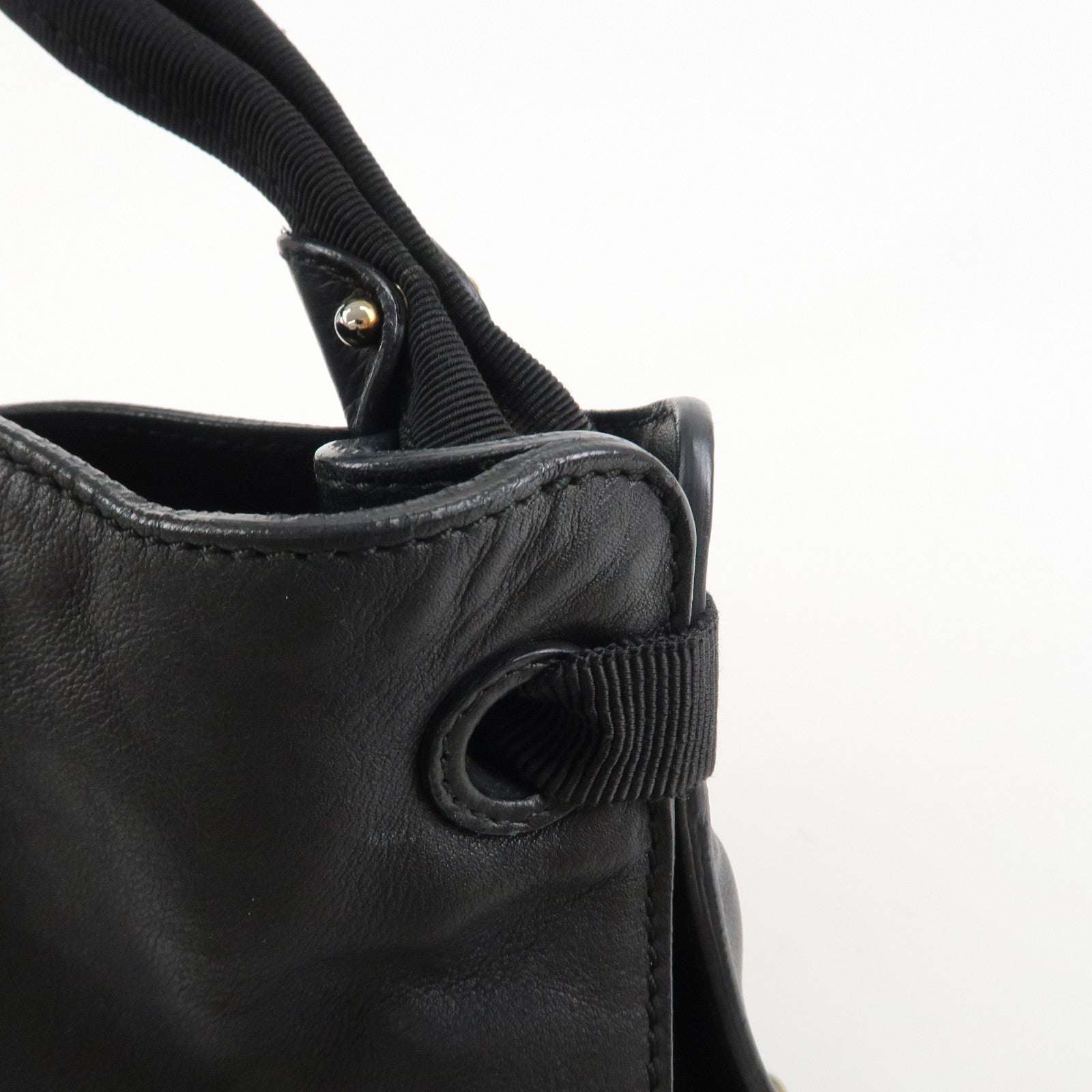 Ferragamo Vara Ribbon Leather Shoulder Bag Hand Bag Black Used