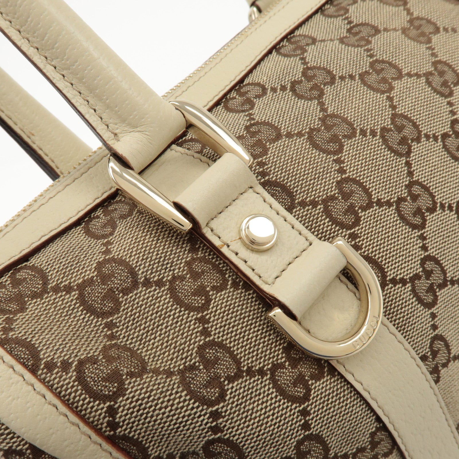 GUCCI Abbey GG Canvas Leather Hand Bag Beige Ivory 130942 Used