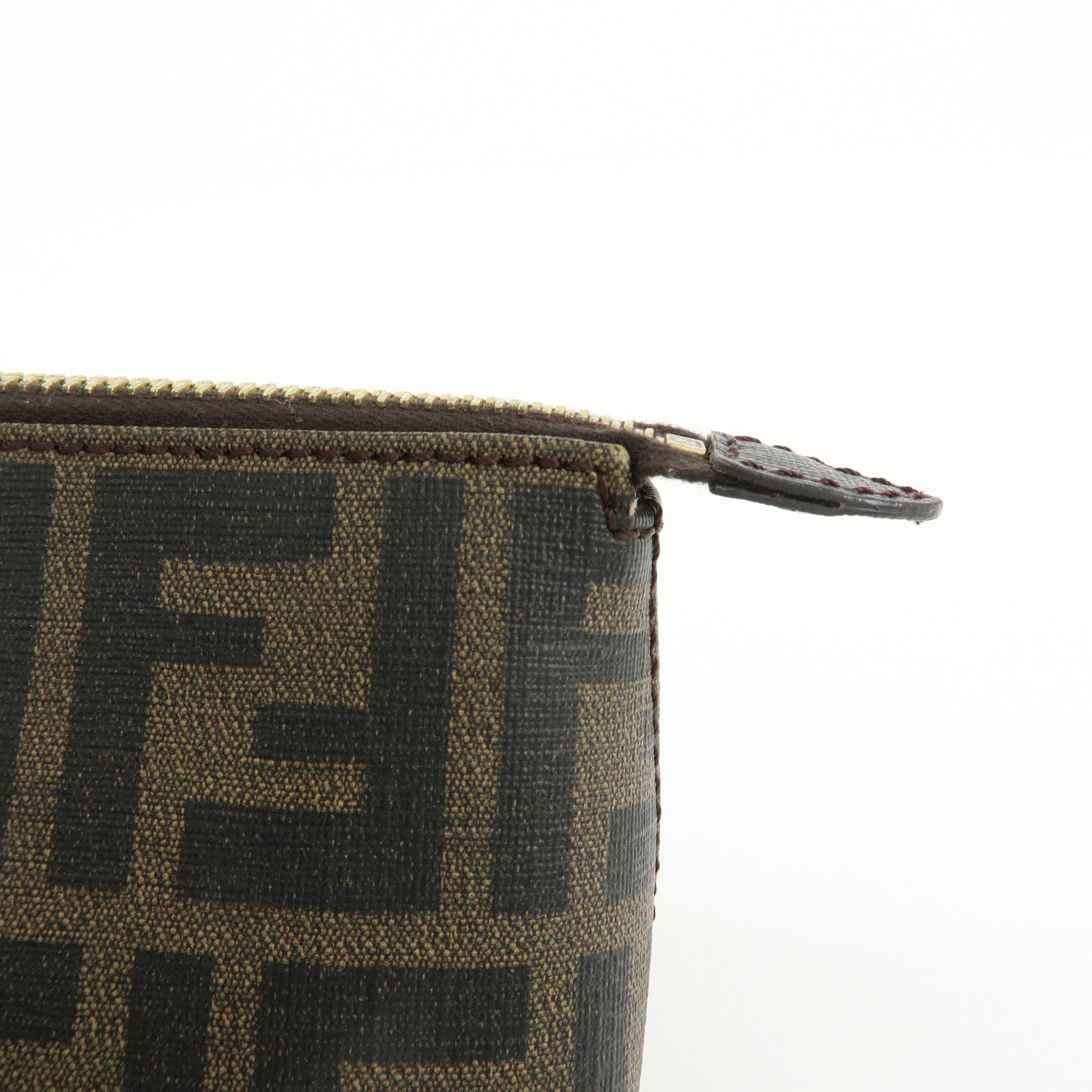 FENDI Zucca PVC Leather Cosmetic Pouch Brown Black 7N0074