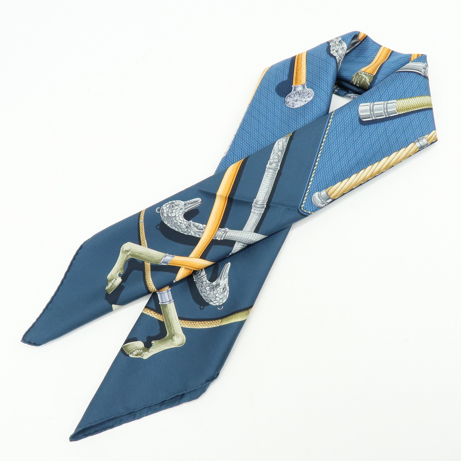 HERMES Carre 90 Silk 100% Scarf CANNES ET POMMEAUX Navy