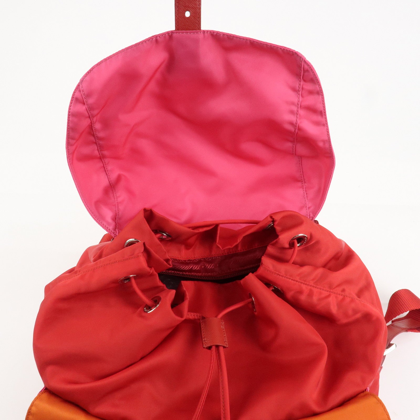 PRADA Triangle Logo Nylon Leather Backpack Ruck Sack Pink B6677 Used