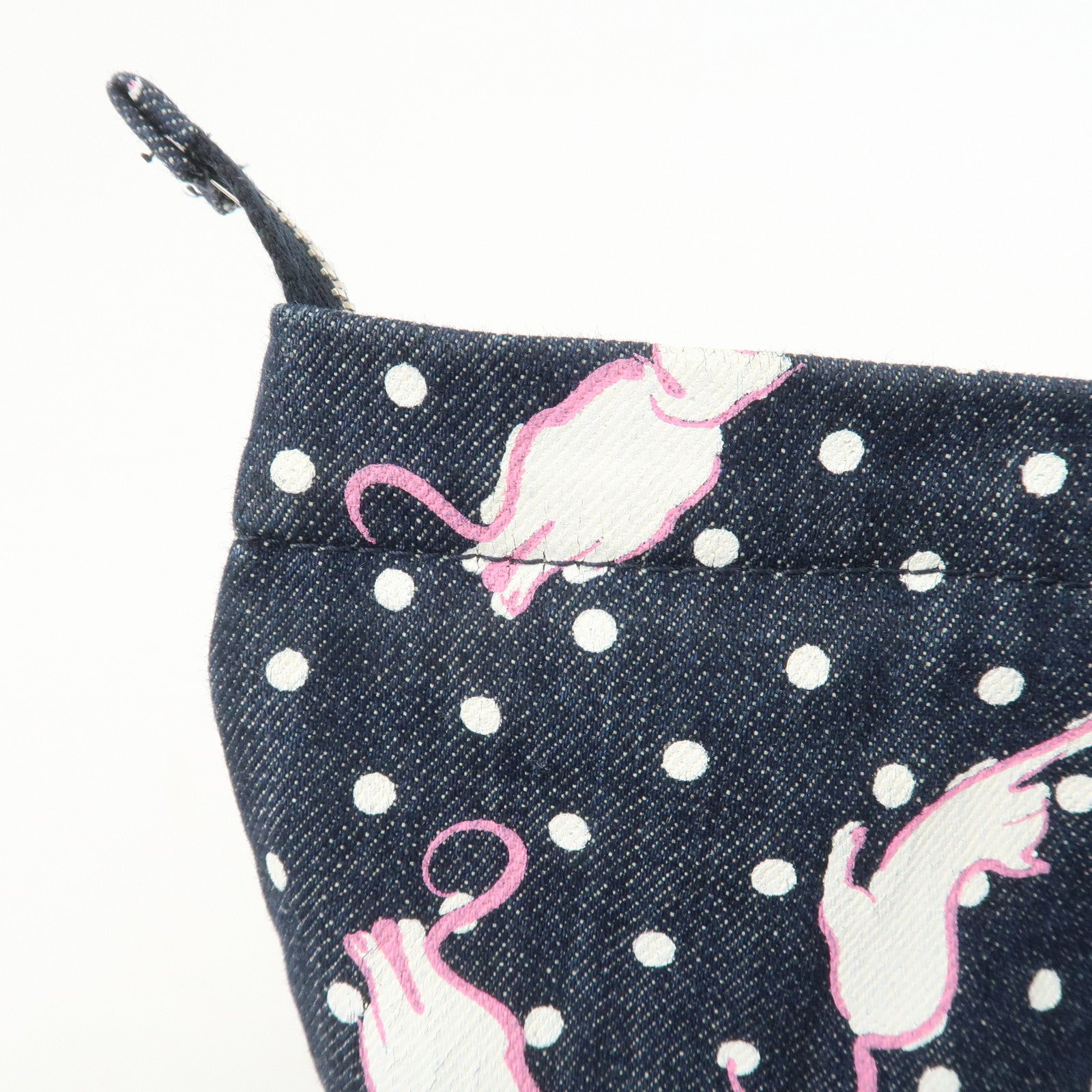 MIU MIU Cats & Dots Print Denim 2Way Tote Bag Blue