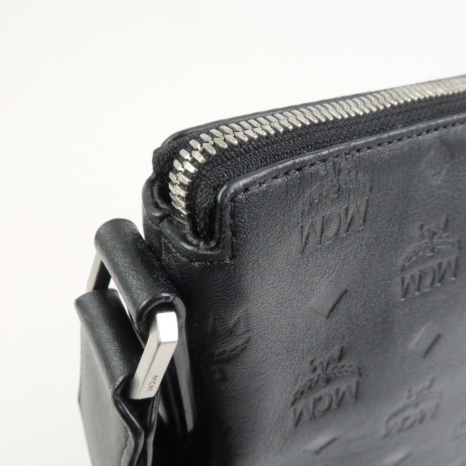 MCM Visetos Embossed Leather Shoulder Bag Crossbody Bag Black