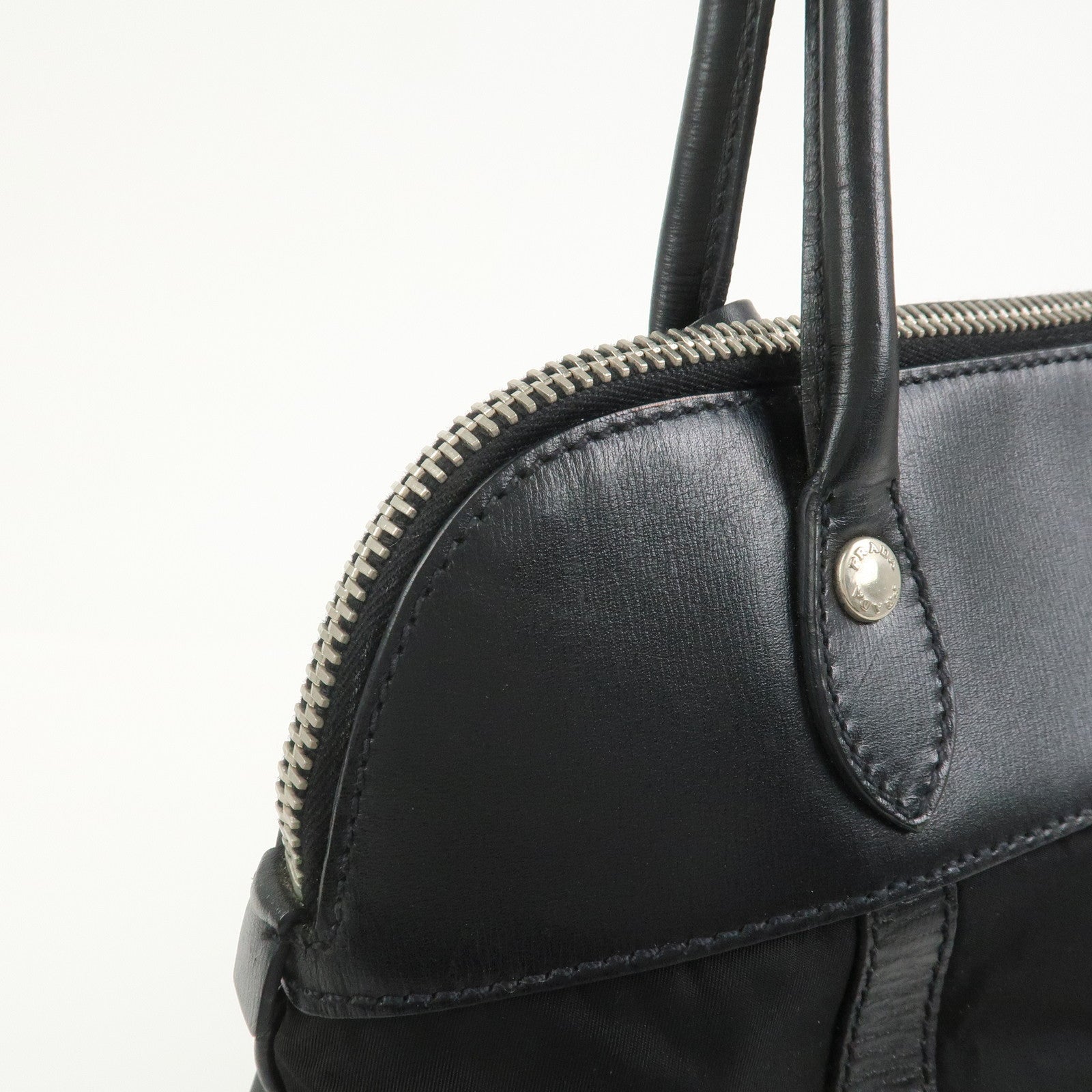 PRADA Triangle Logo Nylon Leather Shoulder Bag Hand Bag Black