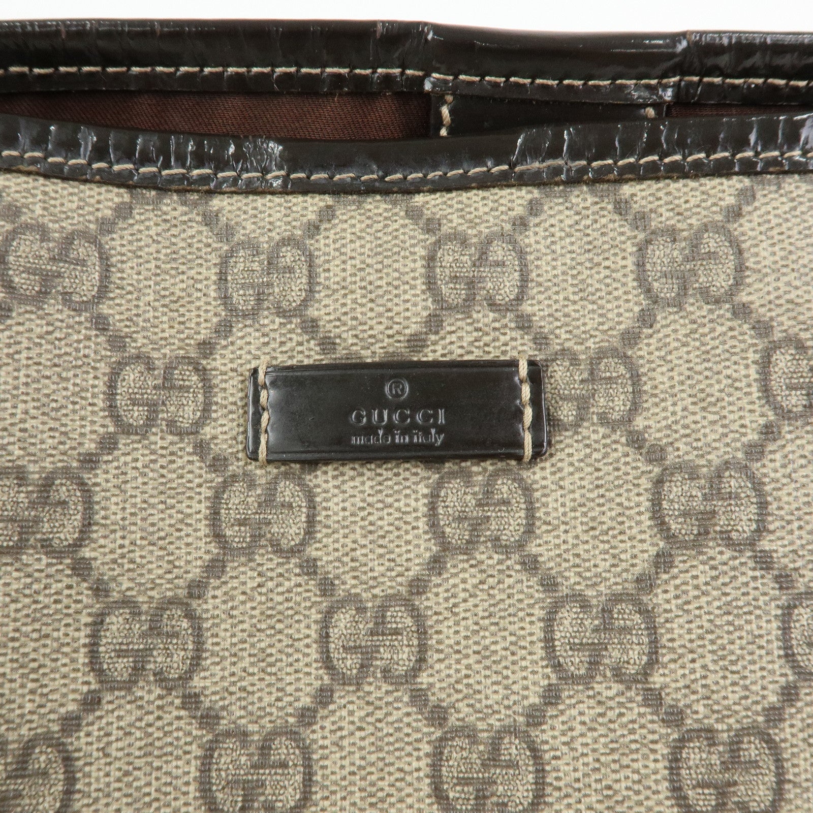 GUCCI GG Supreme Patent Leather Tote Bag Shoulder Bag Beige 197953