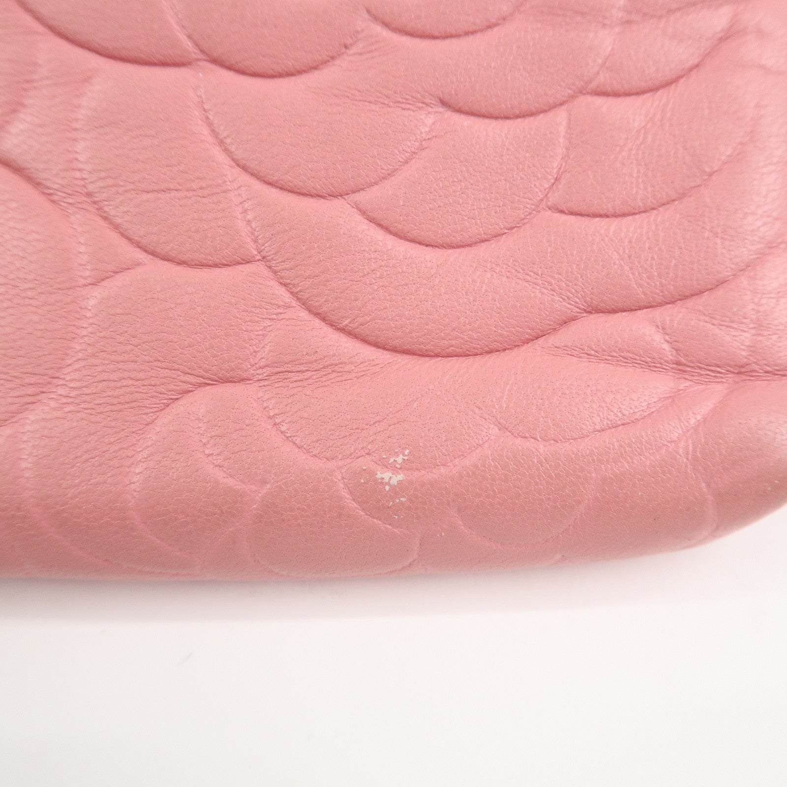 CHANEL Camellia Lamb Skin Leather Coin Case Pink