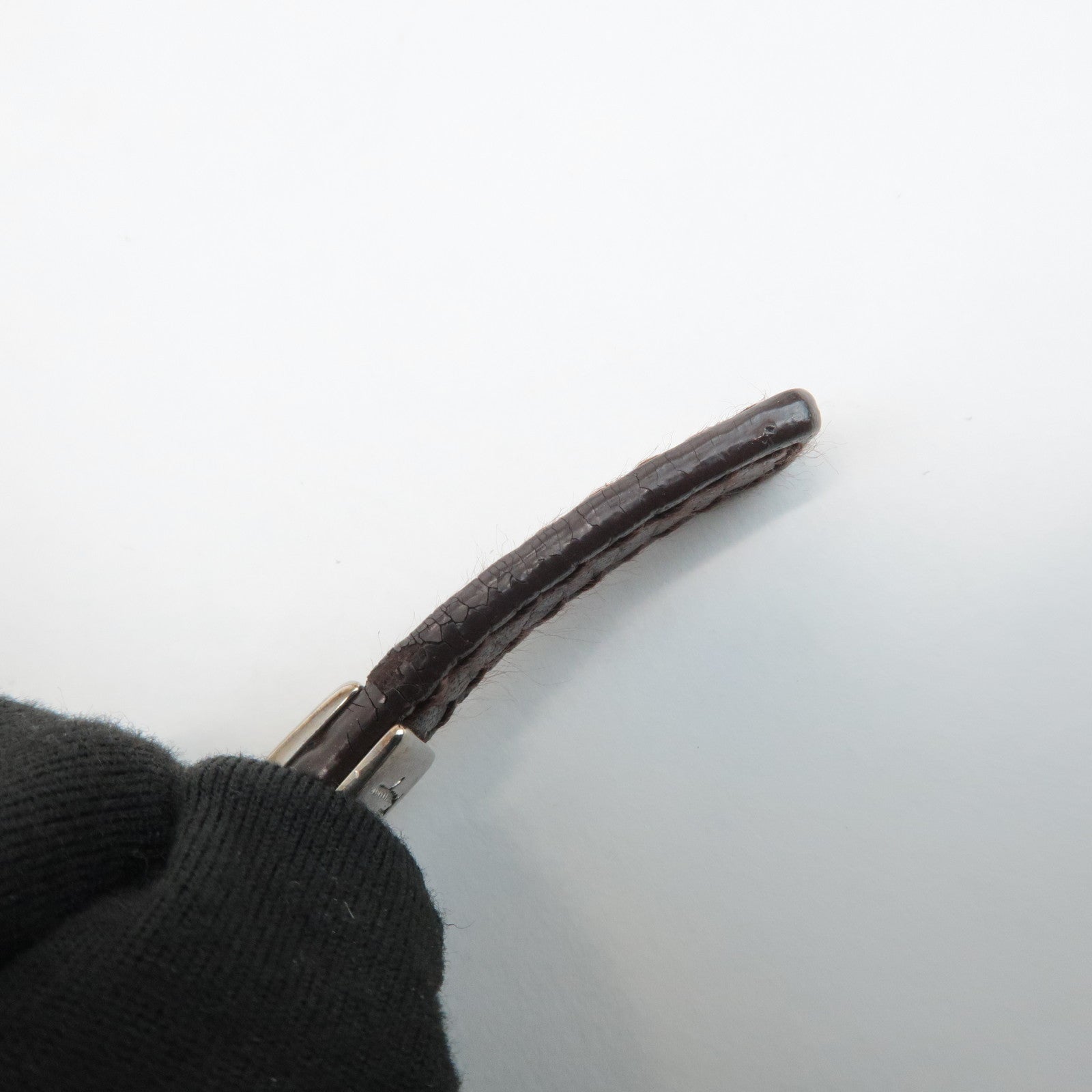 Ferragamo Gancini Leather Cotton Accessoires Pouch Hand Bag Brown Used