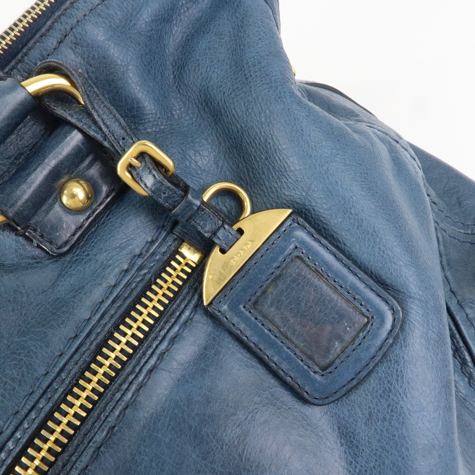 PRADA Logo Leather 2Way Bag Shoulder Bag Hand Bag Blue BL0678