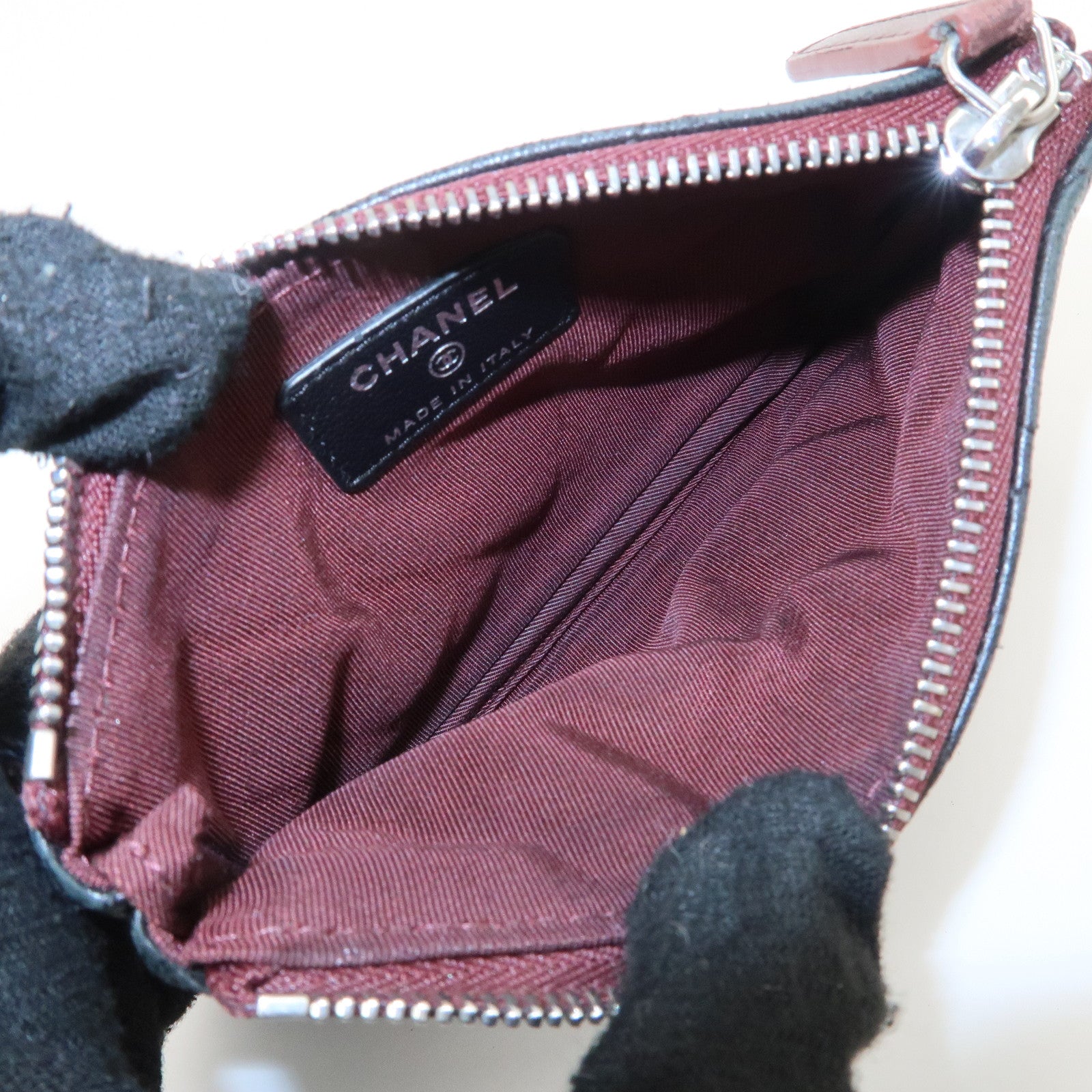 CHANEL Matelasse Caviarskin COCO Mark Coin Case Mini Pouch Black Silver Used