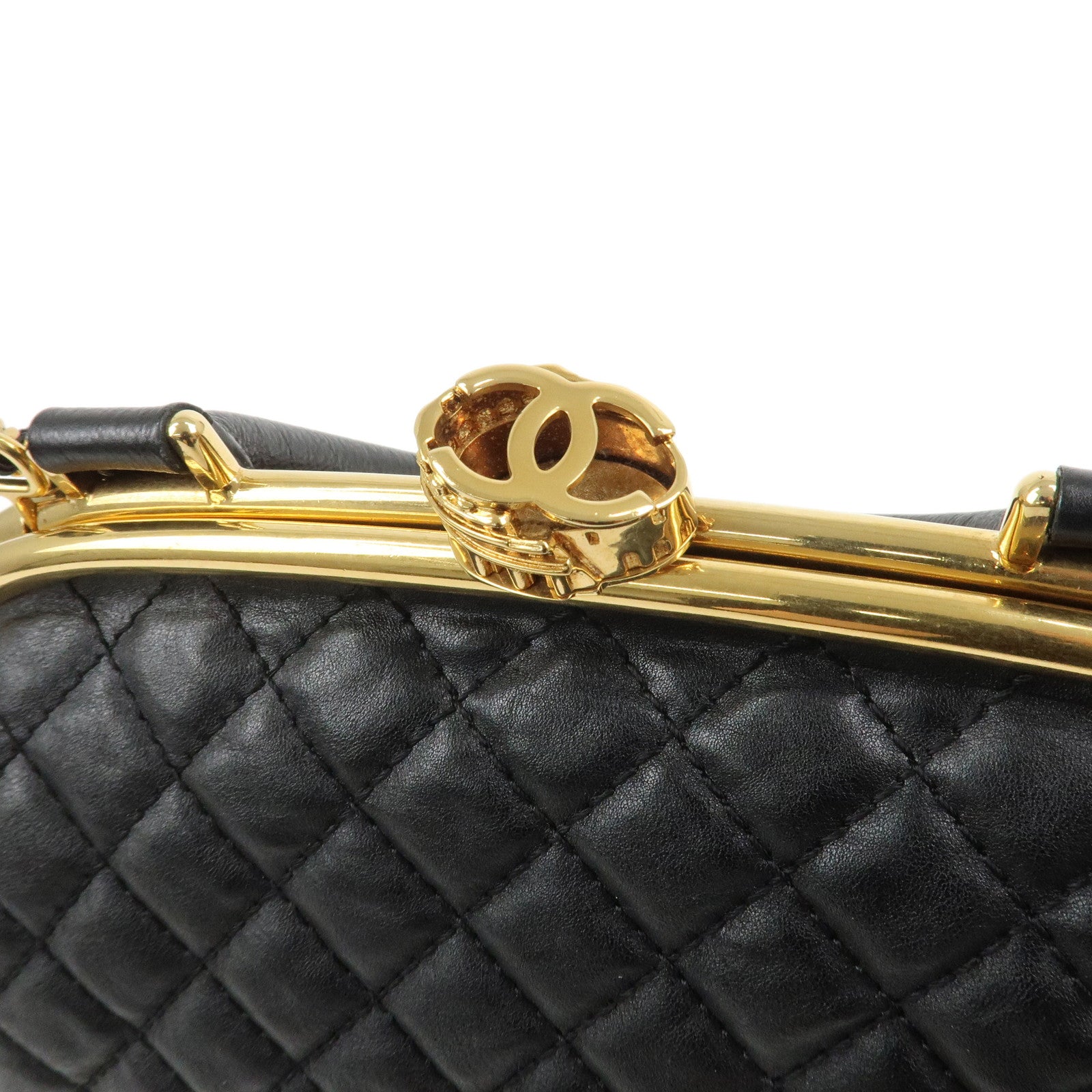 CHANEL Matelasse Lamb Skin Colosseum 2Way Bag Hand Bag Black
