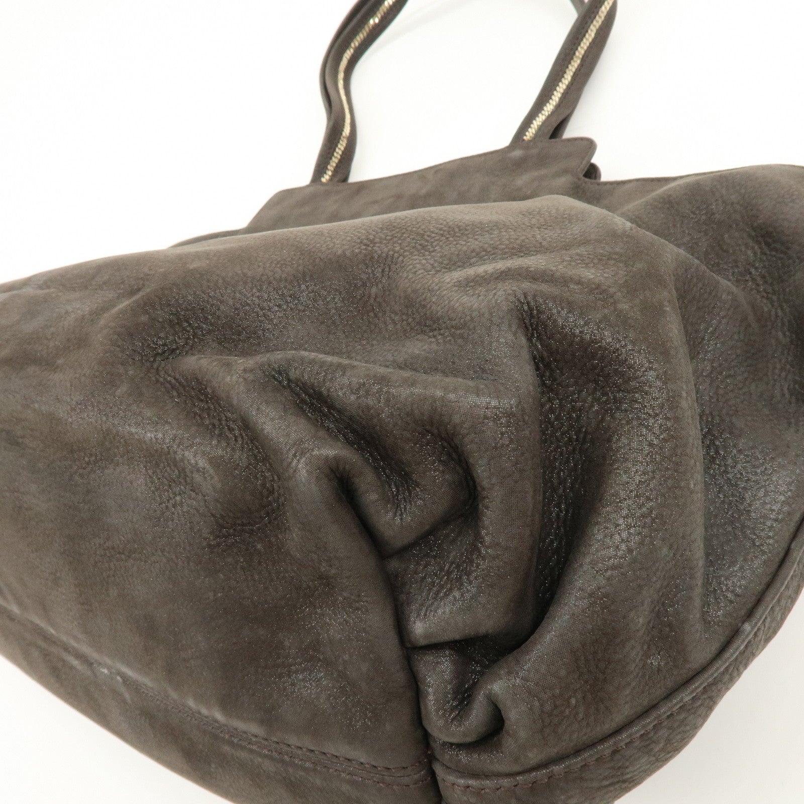 FENDI Leather Tote Bag Shoulder Bag Dark Brown 8BR636