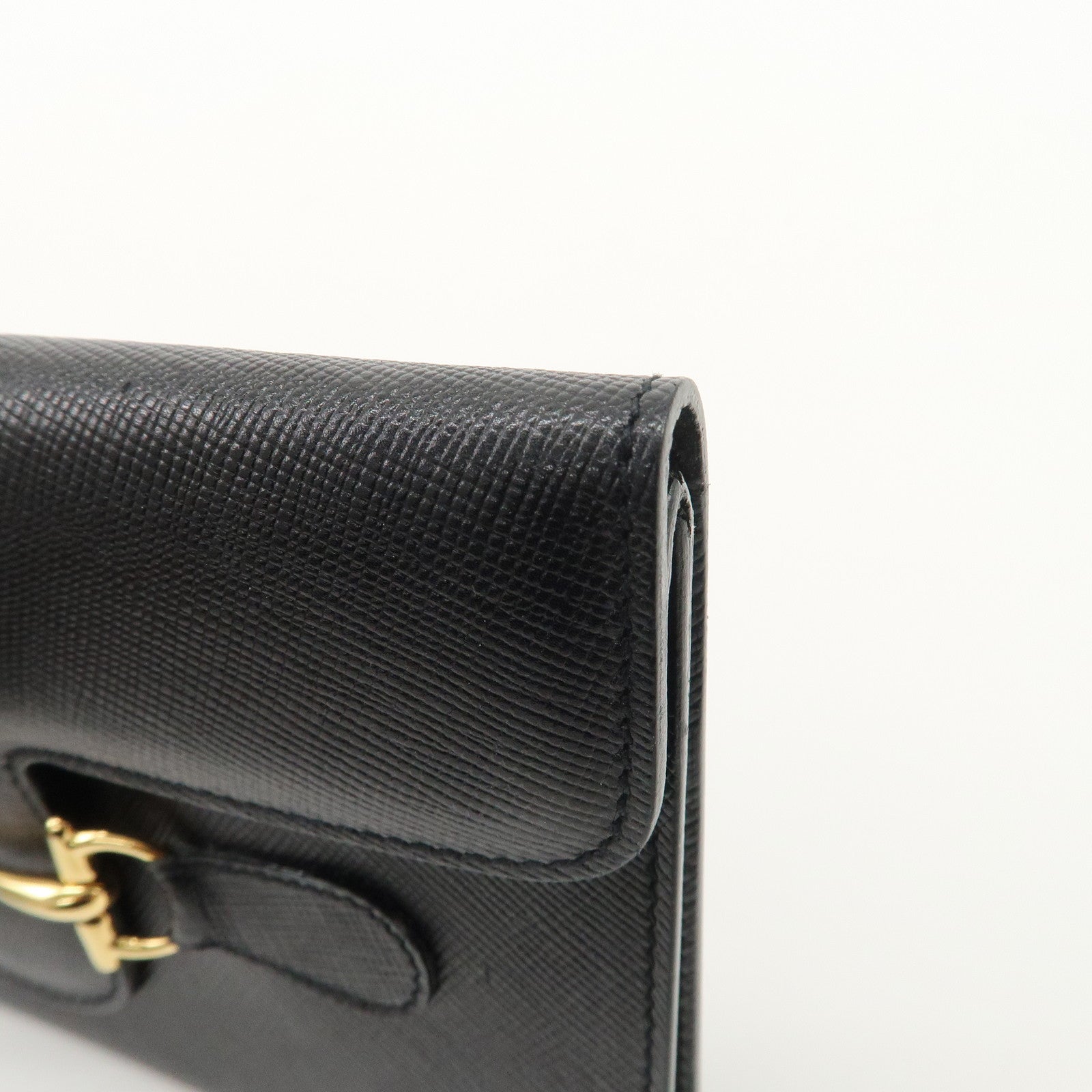 GUCCI Horsebit Leather Long Wallet Black Gold 030.001.0793