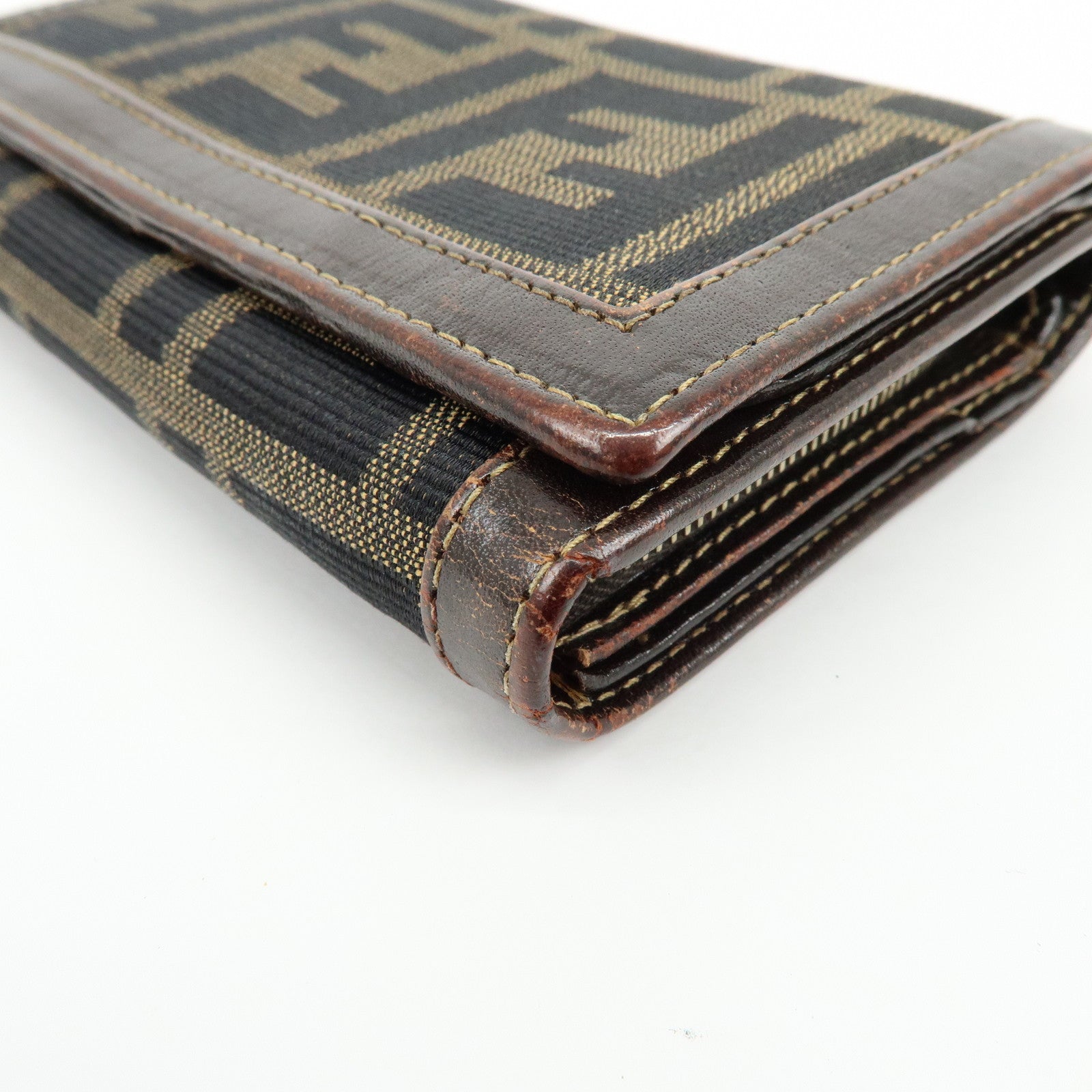 FENDI Zucca Canvas Leather Bi-fold Compact Wallet Brown 31052