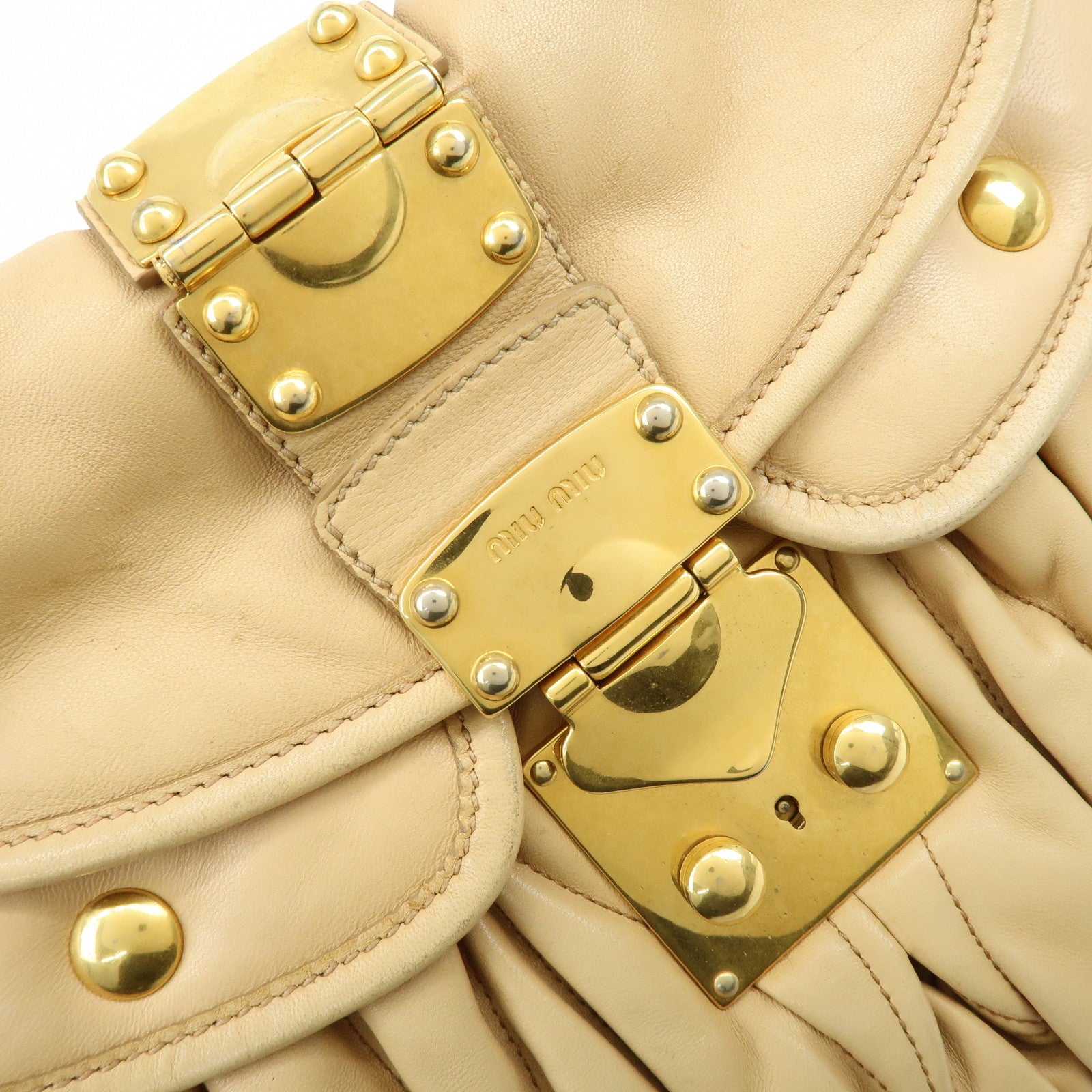MIU MIU Matelasse Leather 2Way Bag Hand Bag Shoulder Bag Beige