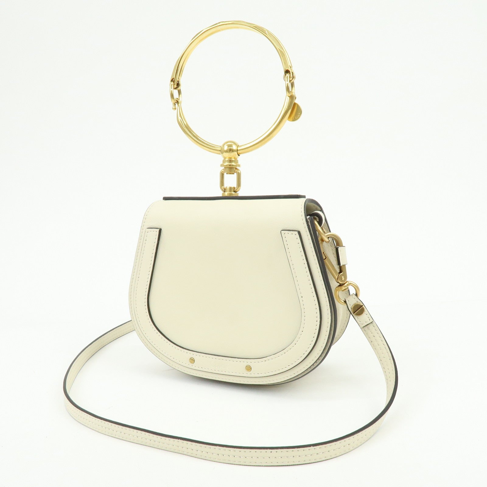 Chloe Nile Leather Suede 2Way Hand Bag Shoulder Bag White