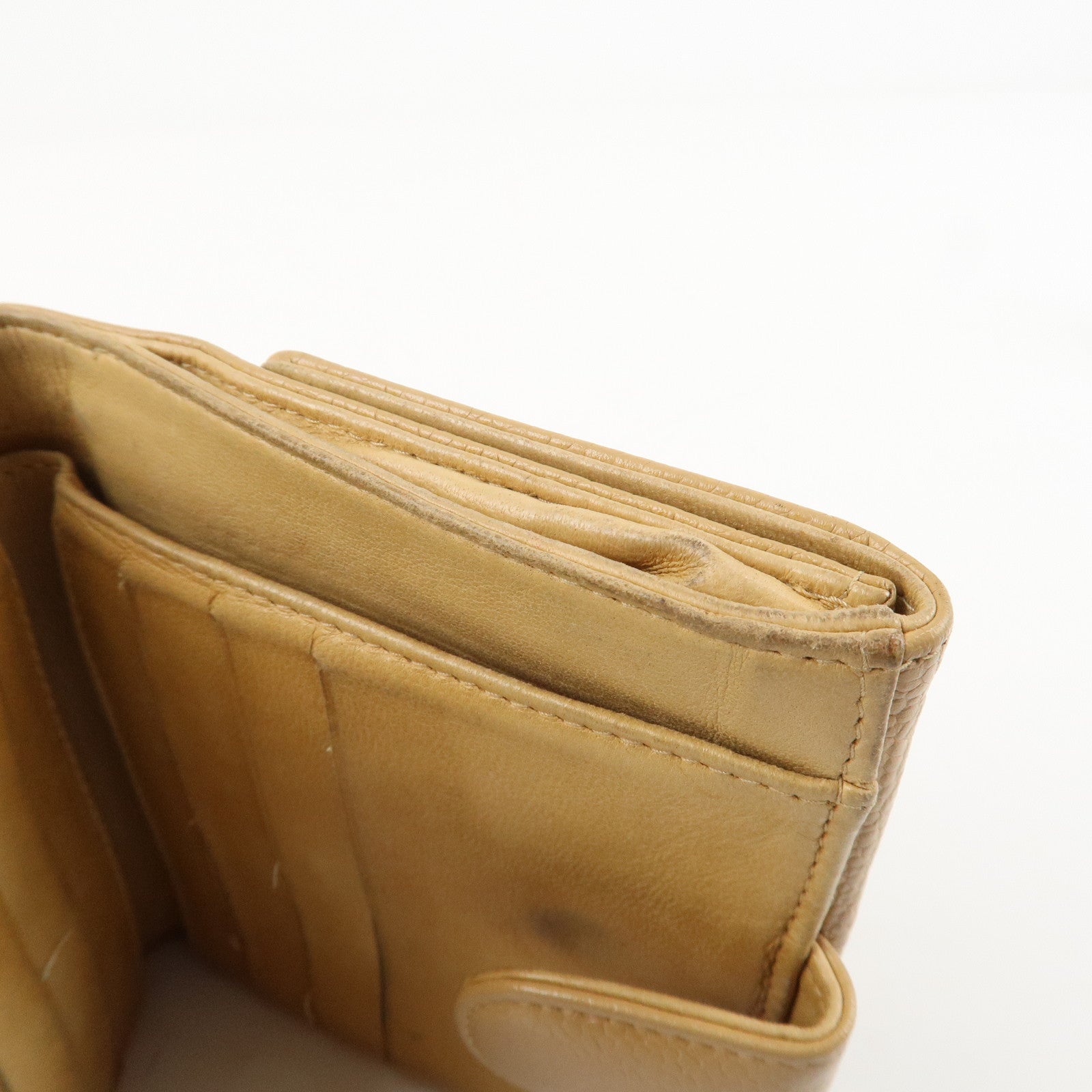 CHANEL COCO Mark Caviarskin W Hook Bi-fold Wallet Beige Used