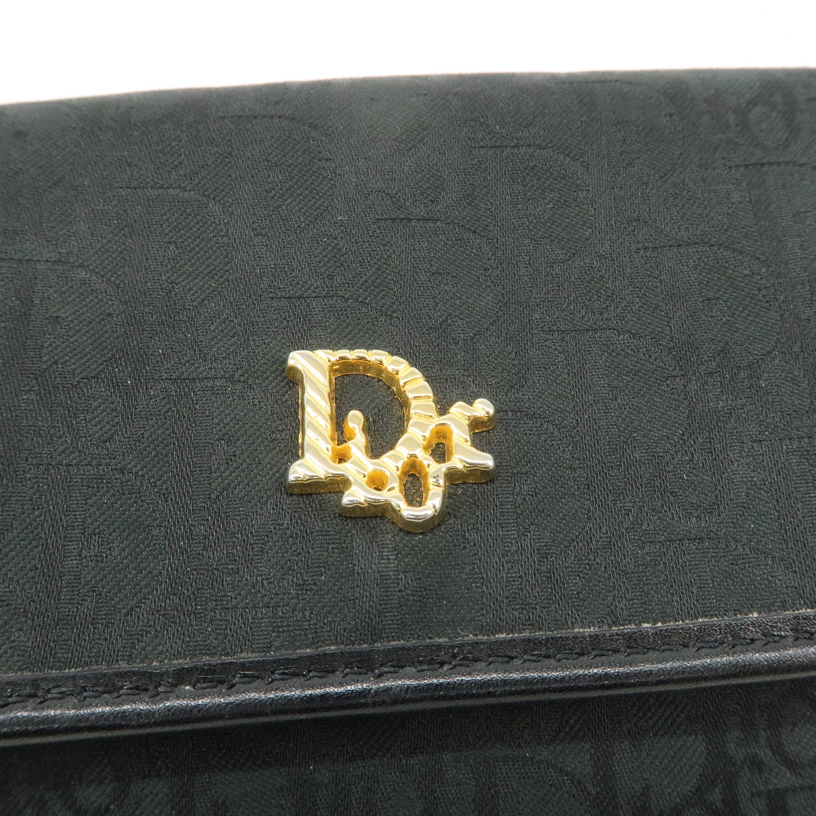 Christian Dior Trotter Leather Canvas Chain Shoulder Bag Black