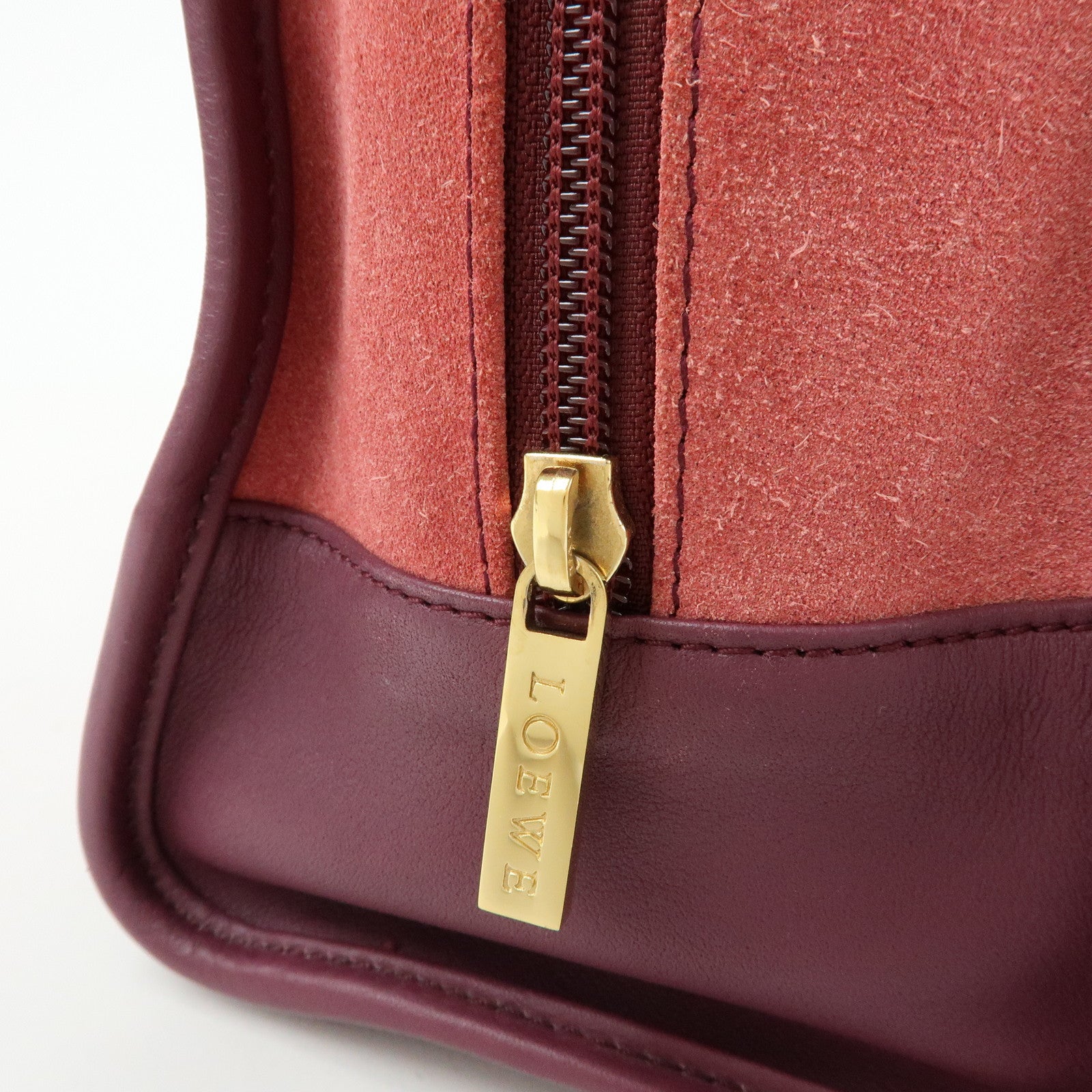 LOEWE Anagram Amazona 28 Suede Leather Hand Bag Red Bordeaux