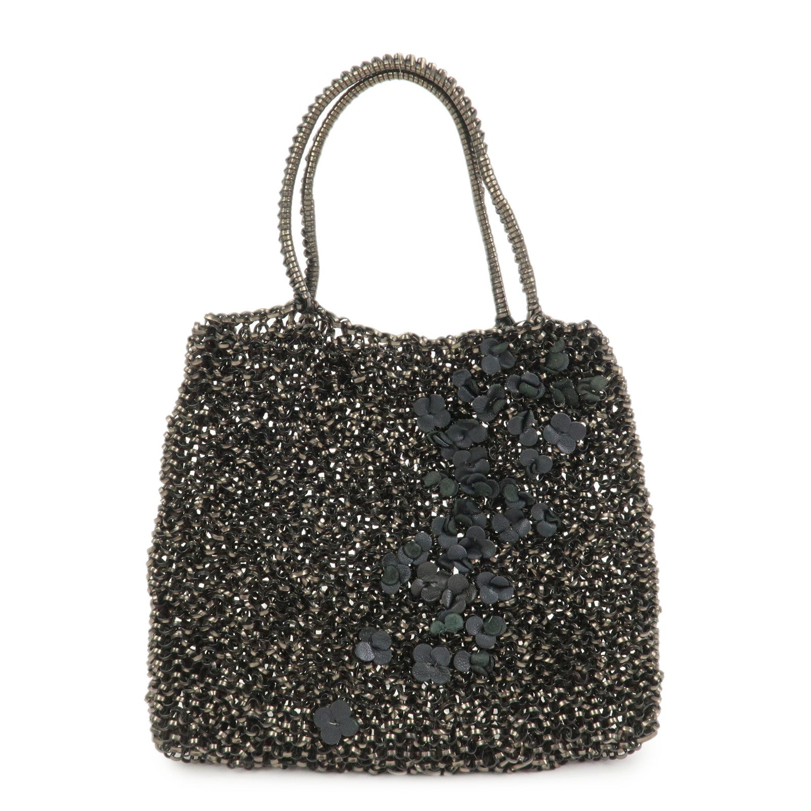 ANTEPRIMA Wire Bag PVC Leather Hand Bag Flower Motif Black Gold