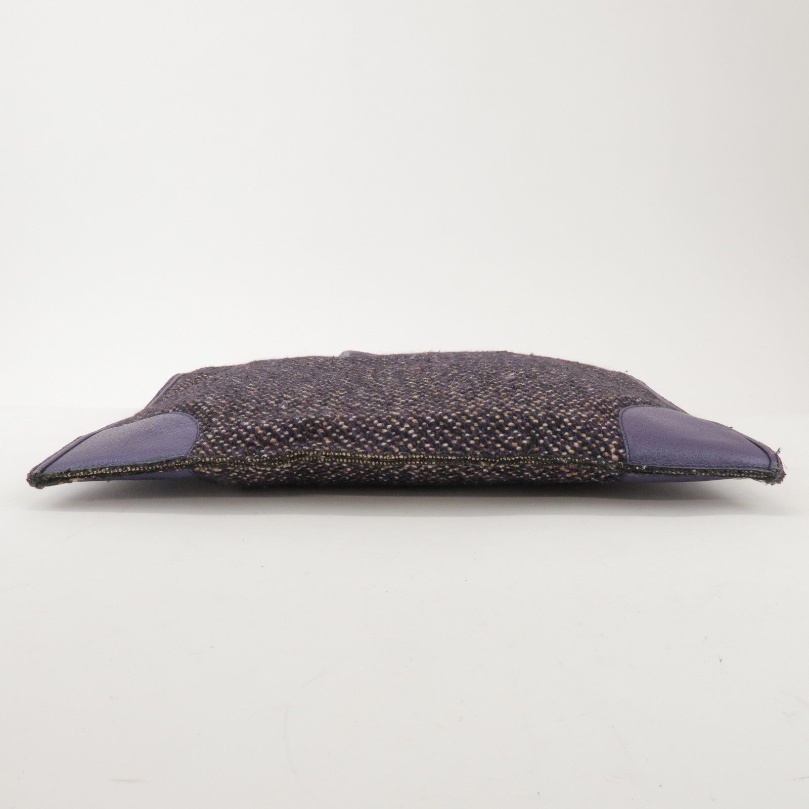 PRADA Triangle Logo Wool Leather Tote Bag Hand Bag Purple