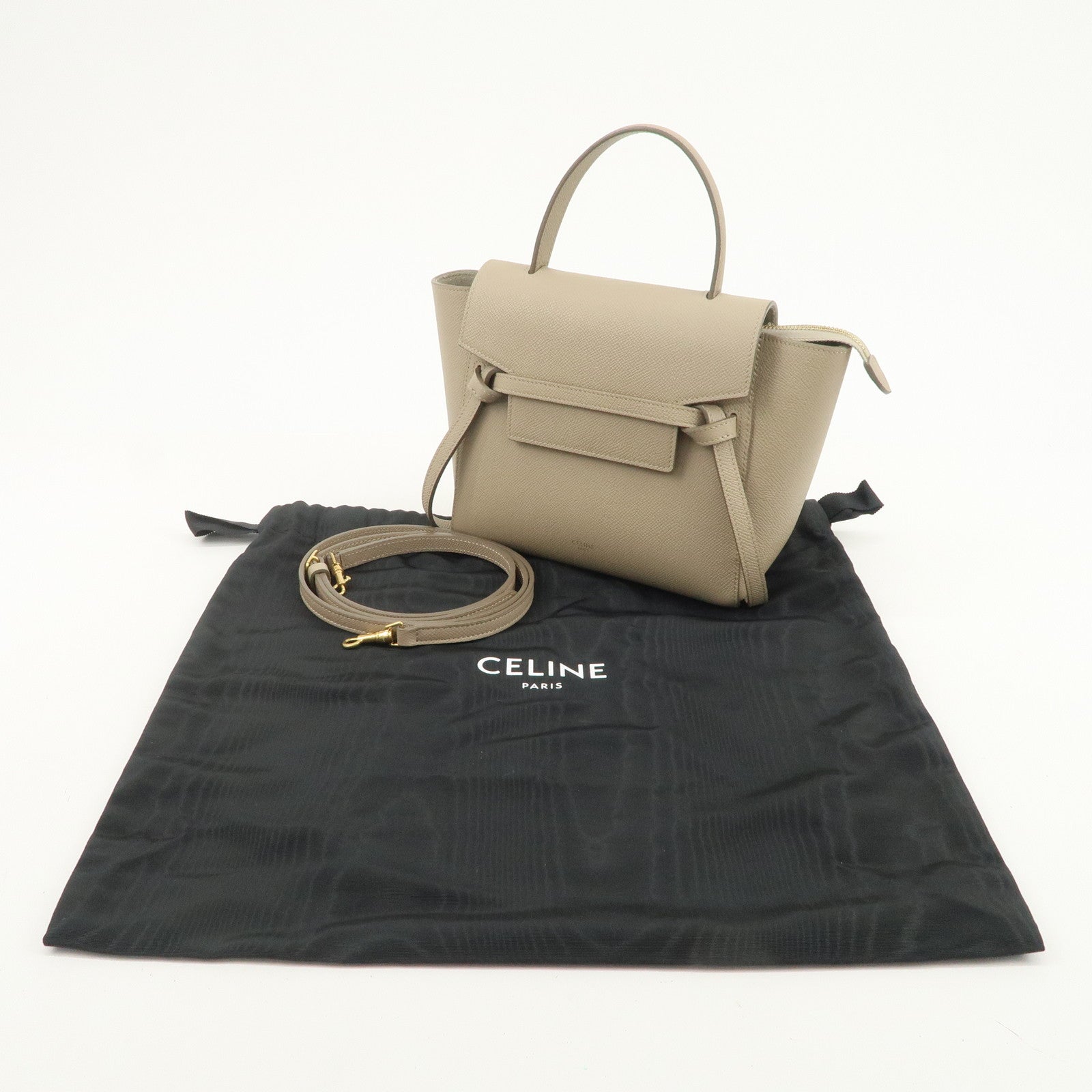 CELINE Belt Bag Leather Nano 2WAY Hand Bag Shoulder Bag Beige